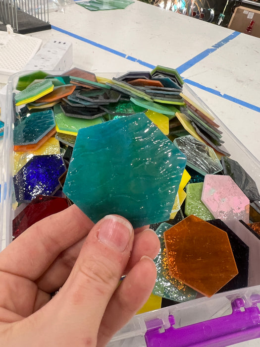 Pre-Cut Stained Glass Honeycomb/Hexagon Pieces Perfect for Stained Glass, Fusing, Mosaics and more!! Tools Colorado Glassworks