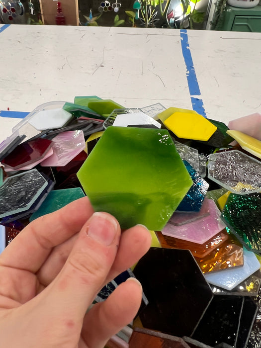 Pre-Cut Stained Glass Honeycomb/Hexagon Pieces Perfect for Stained Glass, Fusing, Mosaics and more!! Tools Colorado Glassworks