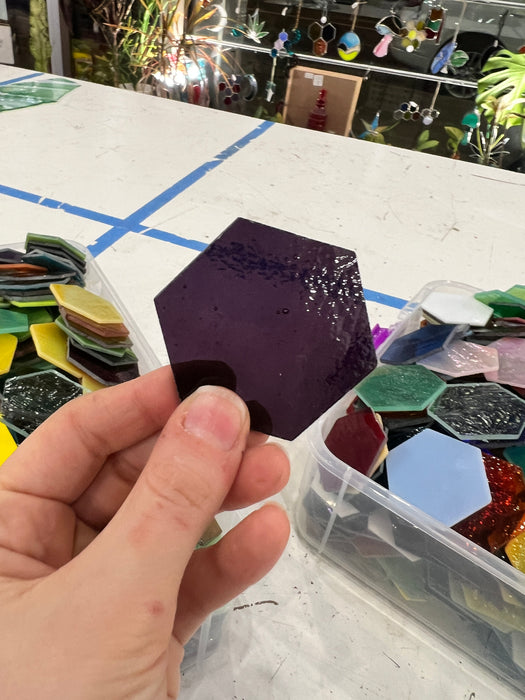 Pre-Cut Stained Glass Honeycomb/Hexagon Pieces Perfect for Stained Glass, Fusing, Mosaics and more!! Tools Colorado Glassworks