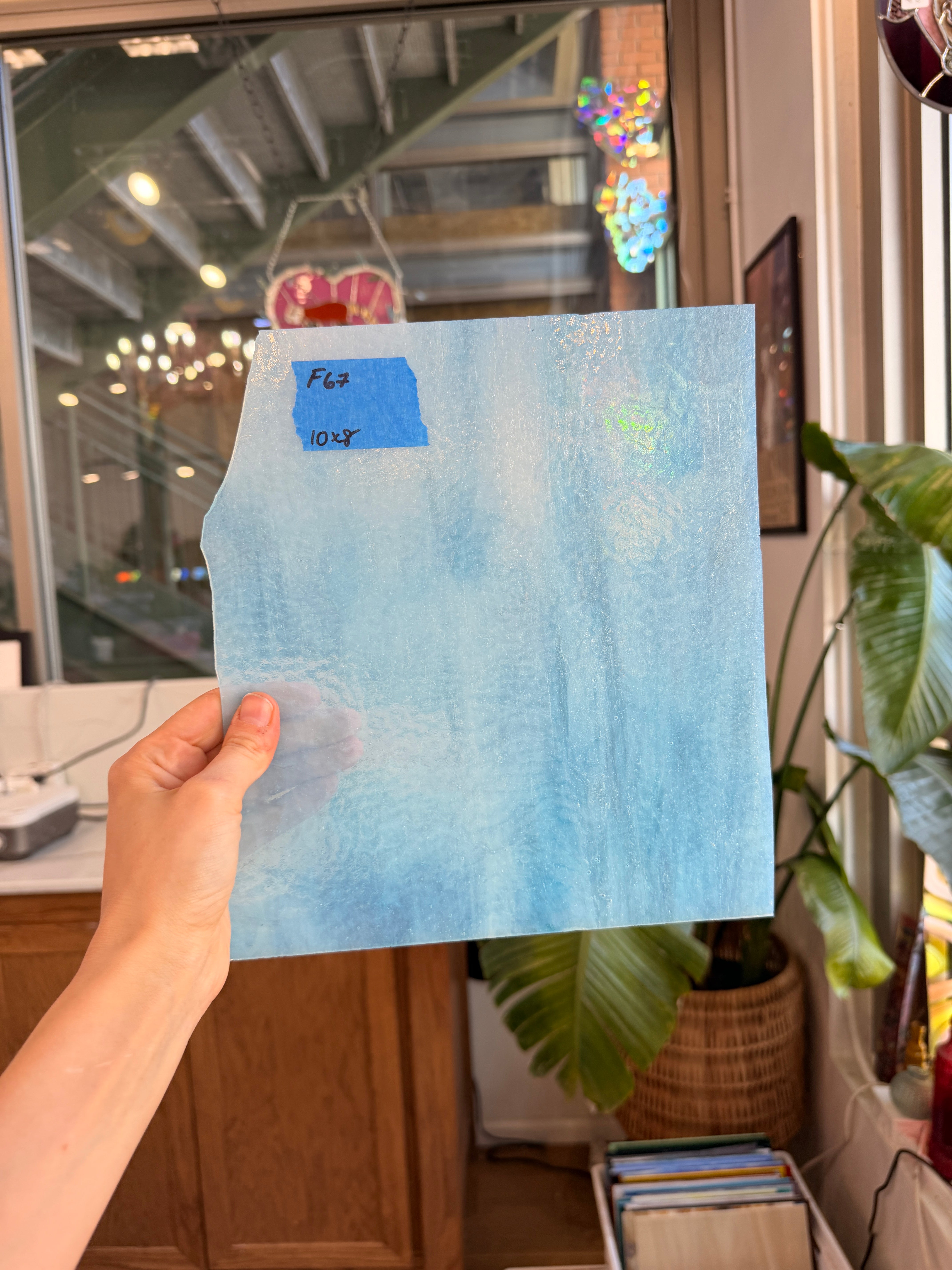 Light Blue Textured Transparent Sheet Glass Colorado Glassworks F67 (10x8in)