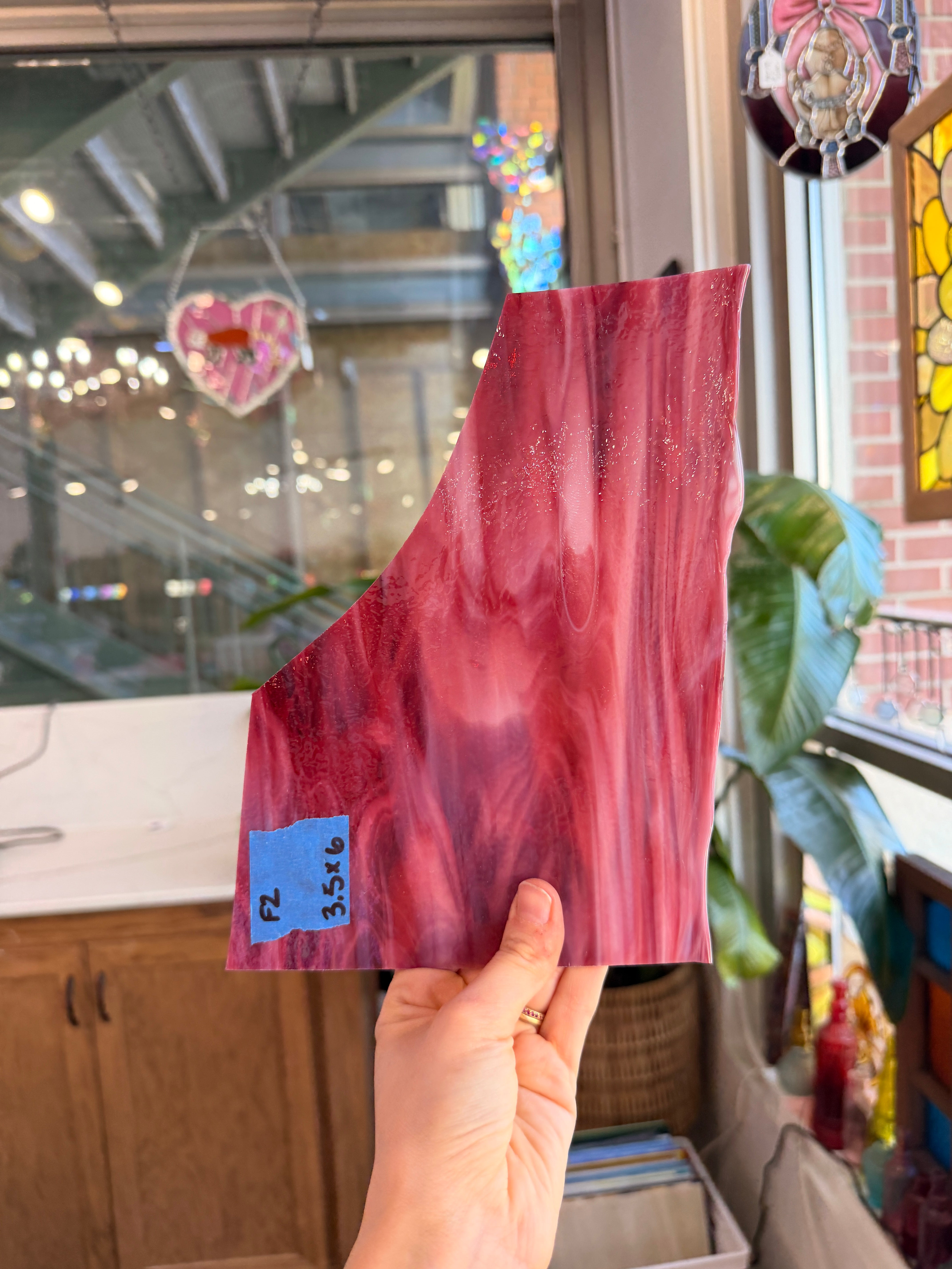 Cranberry White Wispy Bullseye Fusible 90 COE (2311) Sheet Glass Colorado Glassworks F2 (6x3.5in)