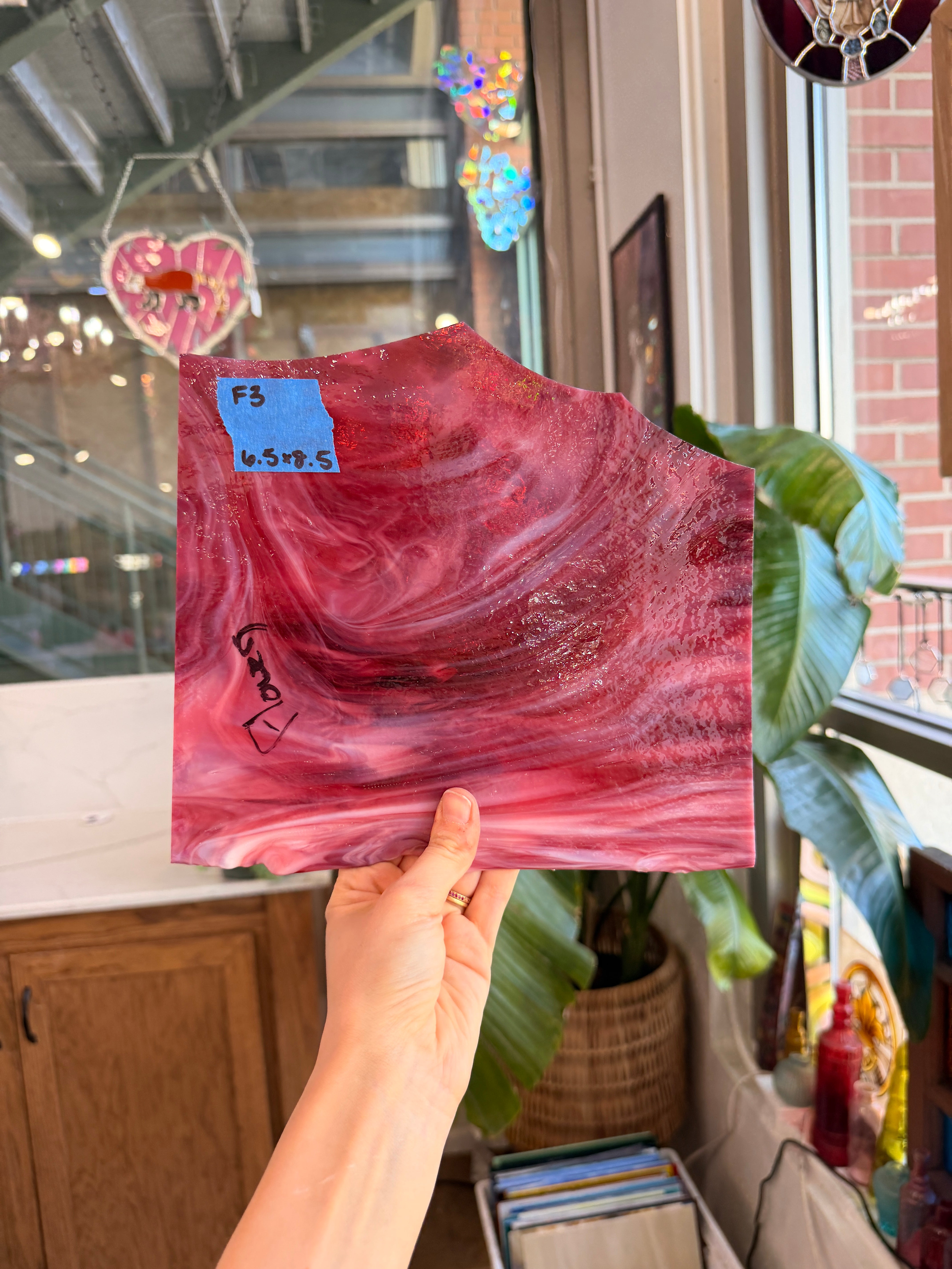 Cranberry White Wispy Bullseye Fusible 90 COE (2311) Sheet Glass Colorado Glassworks 8.5x6.5 (BE-69516589)