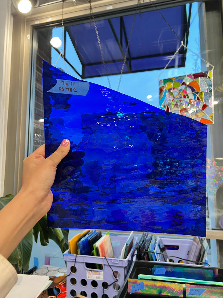 Dark Blue Transparent Oceanside Waterglass Fusible 96 COE Sheet Glass Colorado Glass Works   