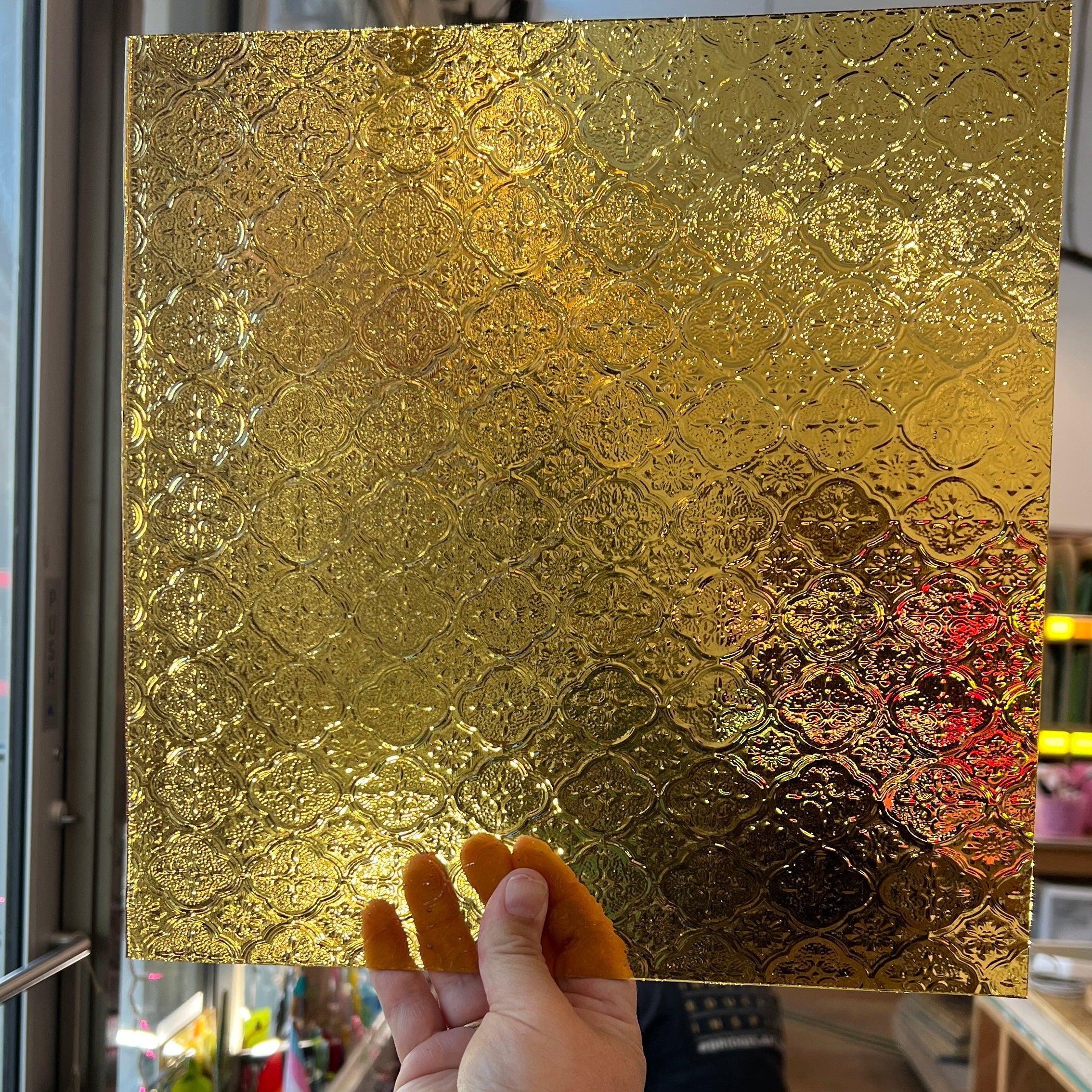 NEW! Amber Lace Transparent Textured Sheet Glass Colorado Glassworks CH-AMBER-LACE-I (12x12in)