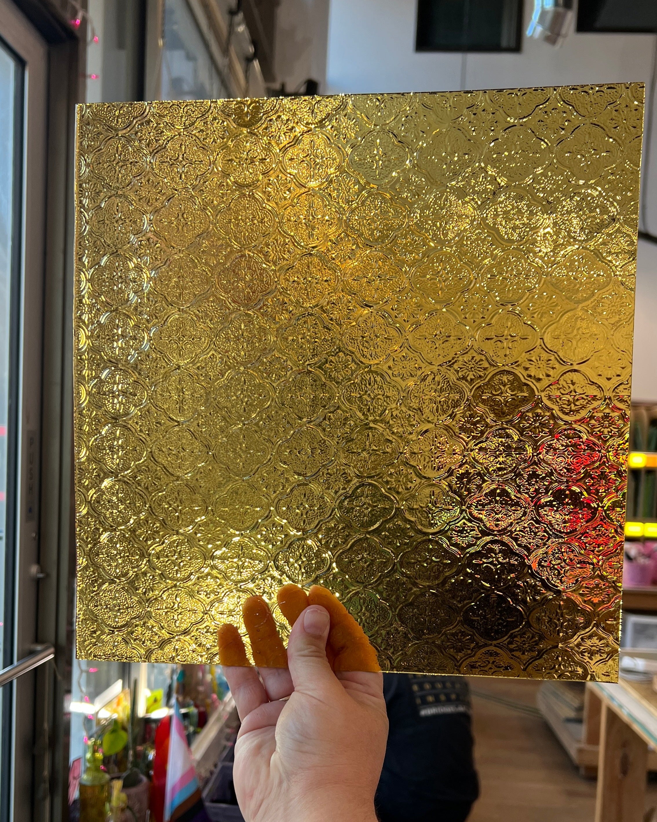 NEW! Amber Lace Transparent Textured Sheet Glass Colorado Glassworks CH-AMBER-LACE-I (12x12in)