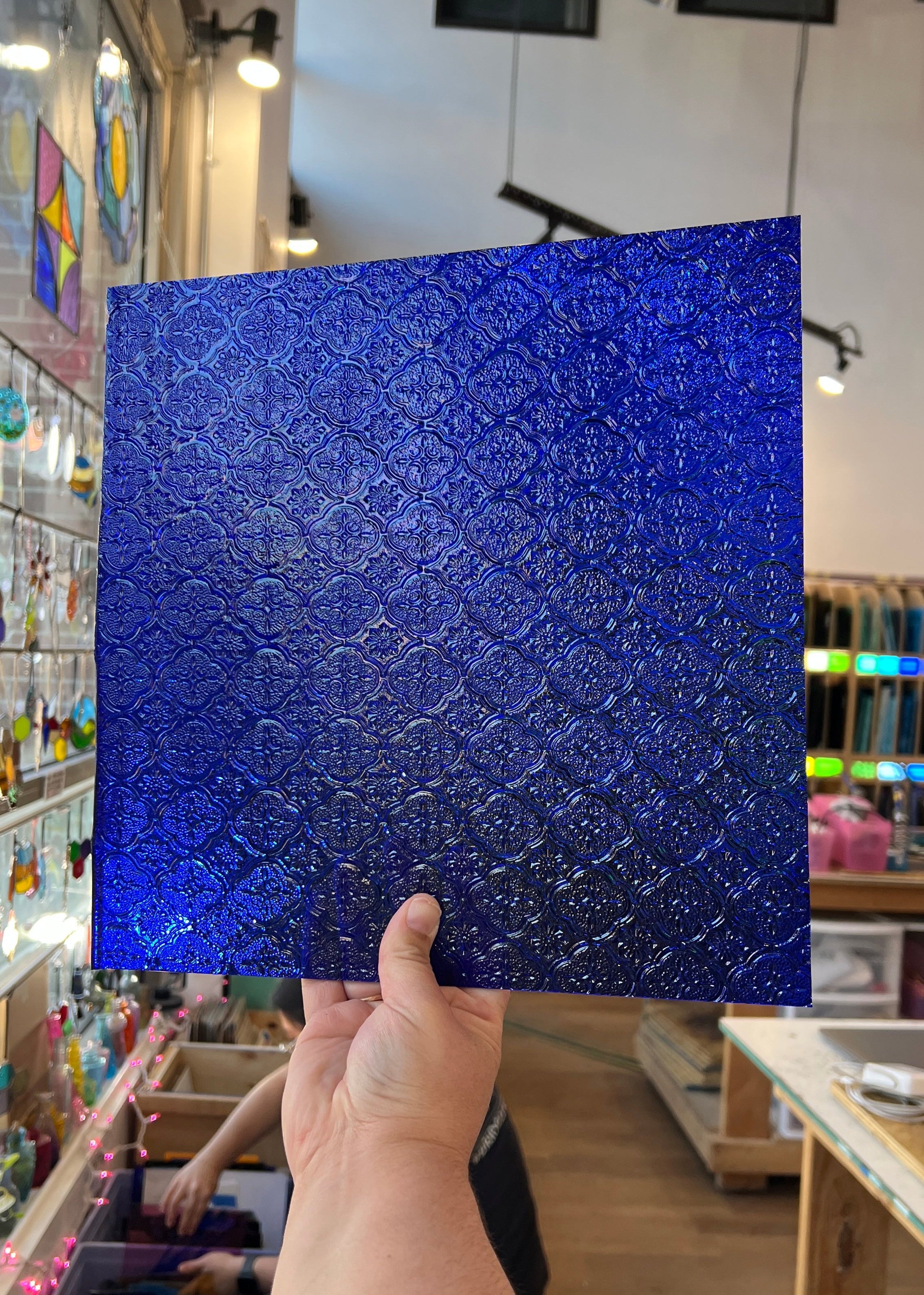 NEW! Cobalt Blue Lace Clear Transparent Sheet Glass Colorado Glassworks