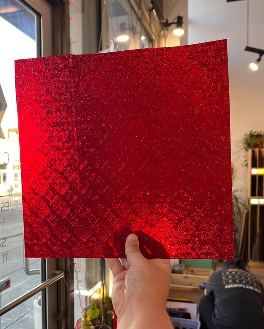 NEW! Red Lace Transparent Textured Sheet Glass Colorado Glassworks CH-RED-LACE-I-1 (12x12in)