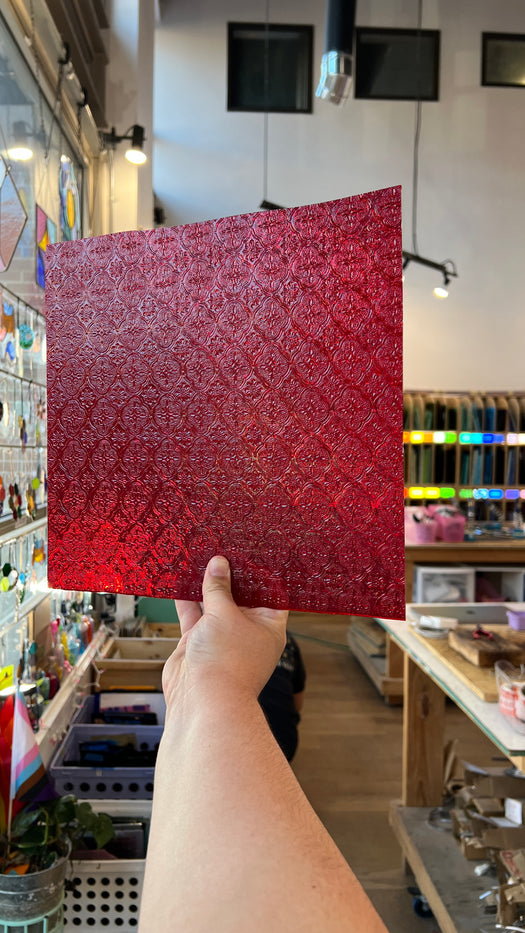 NEW! Red Lace Transparent Textured Sheet Glass Colorado Glassworks