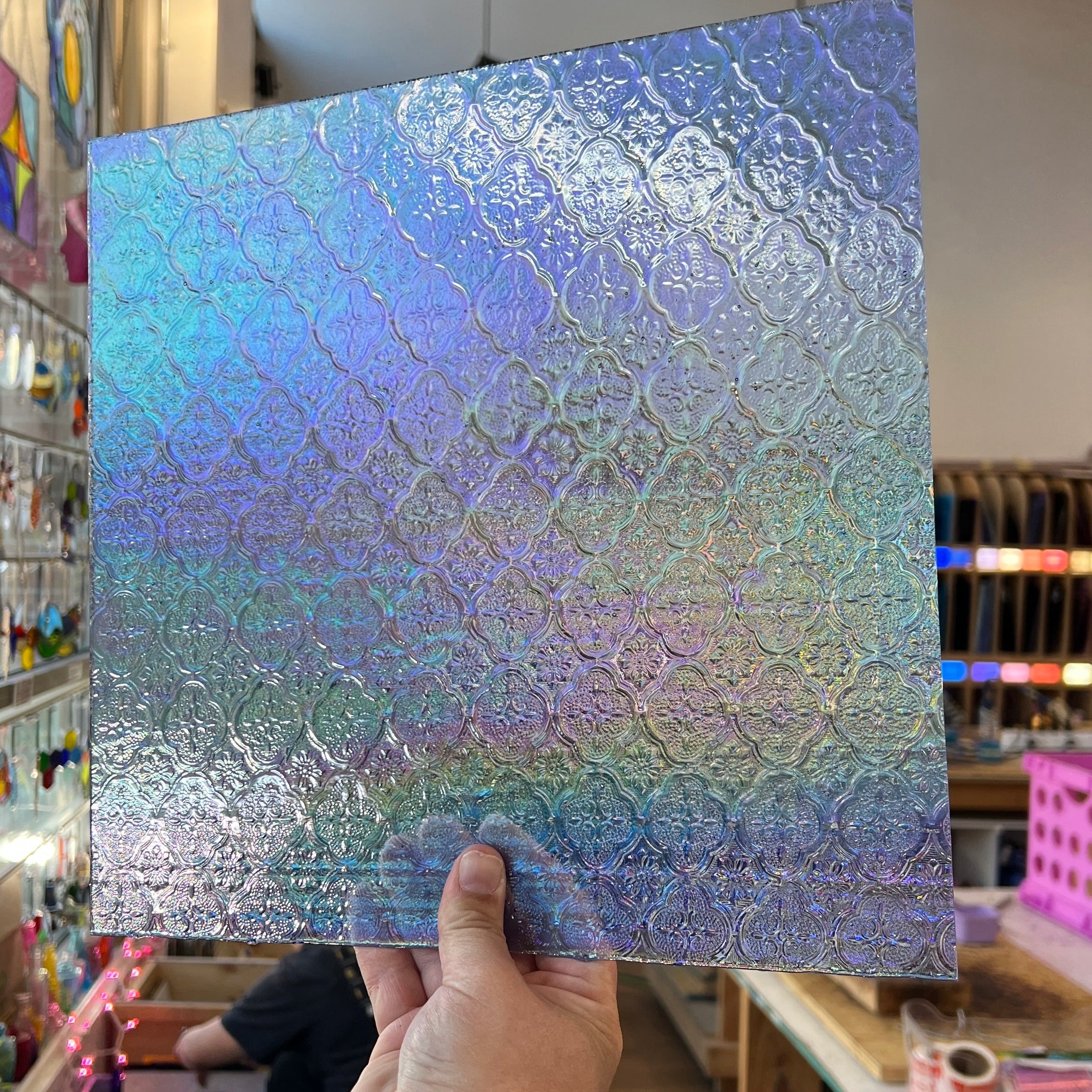 NEW! Light Blue Iridescent Lace Clear Transparent Sheet Glass Colorado Glassworks