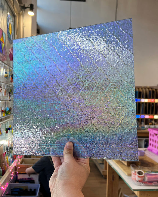 NEW! Light Blue Iridescent Lace Clear Transparent Sheet Glass Colorado Glassworks