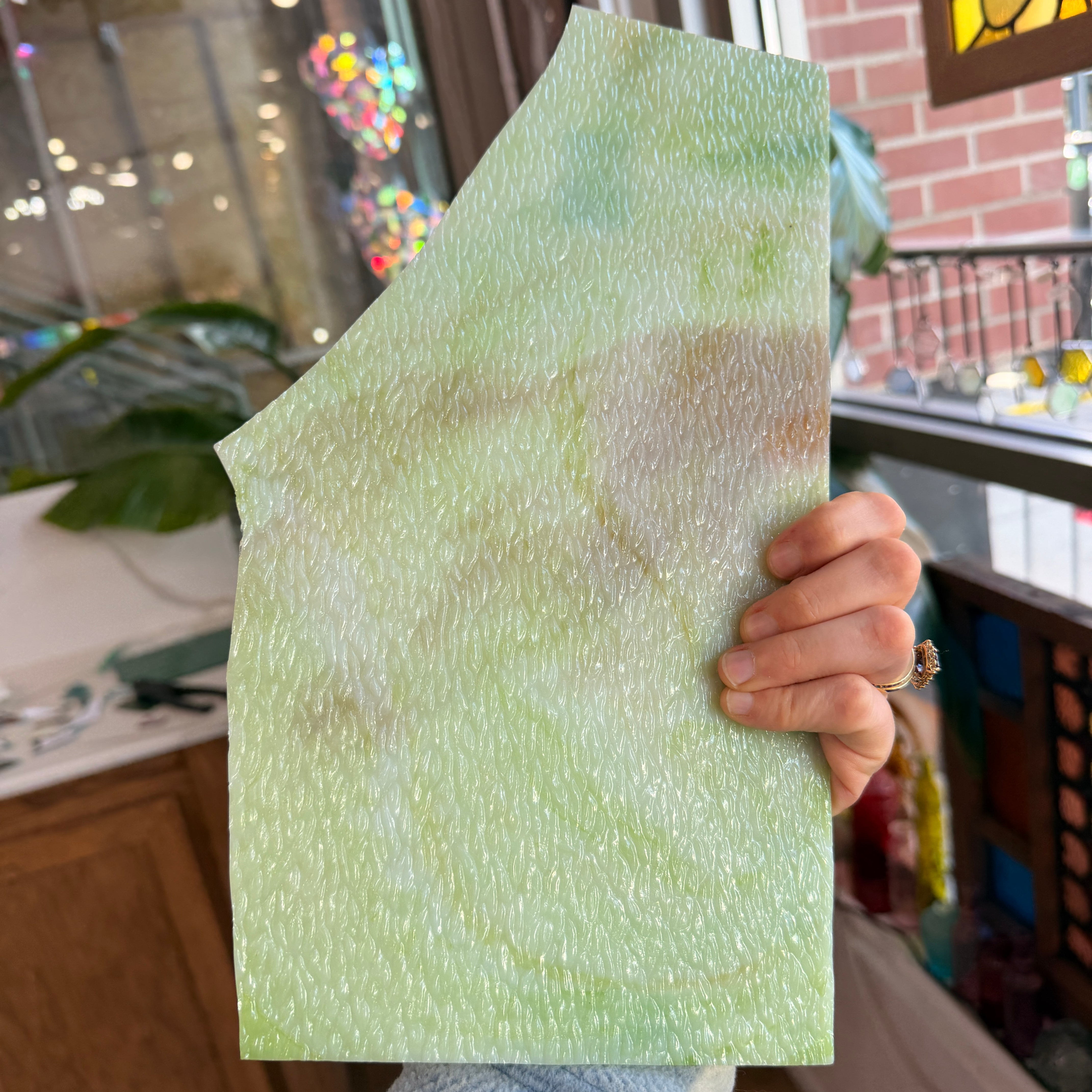 Green Caramel Textured Kokomo Sheet Glass Colorado Glassworks