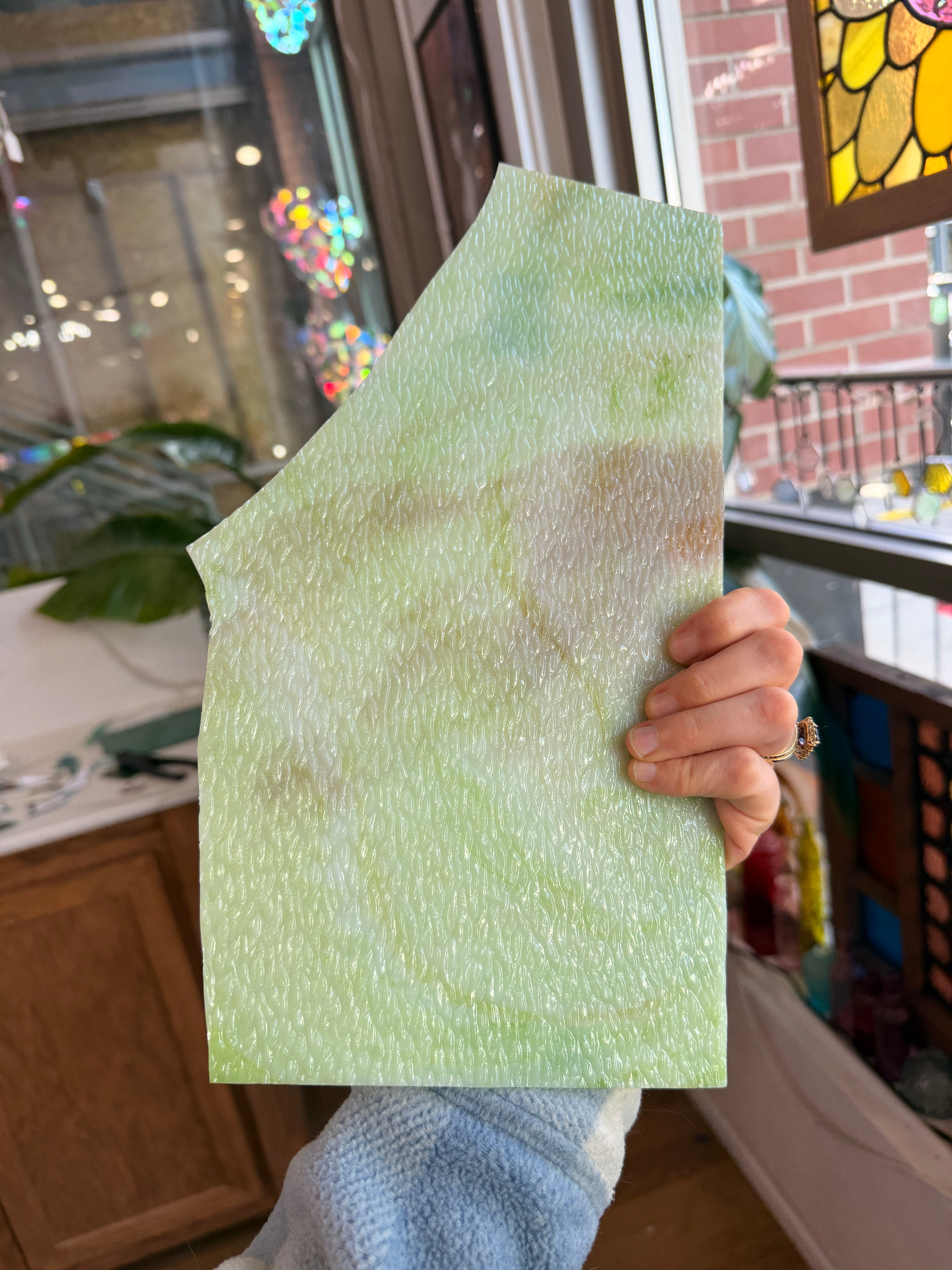 Green Caramel Textured Kokomo Sheet Glass Colorado Glassworks