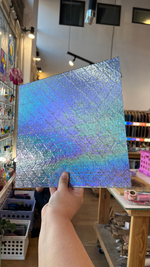NEW! Light Blue Iridescent Lace Clear Transparent Sheet Glass Colorado Glassworks