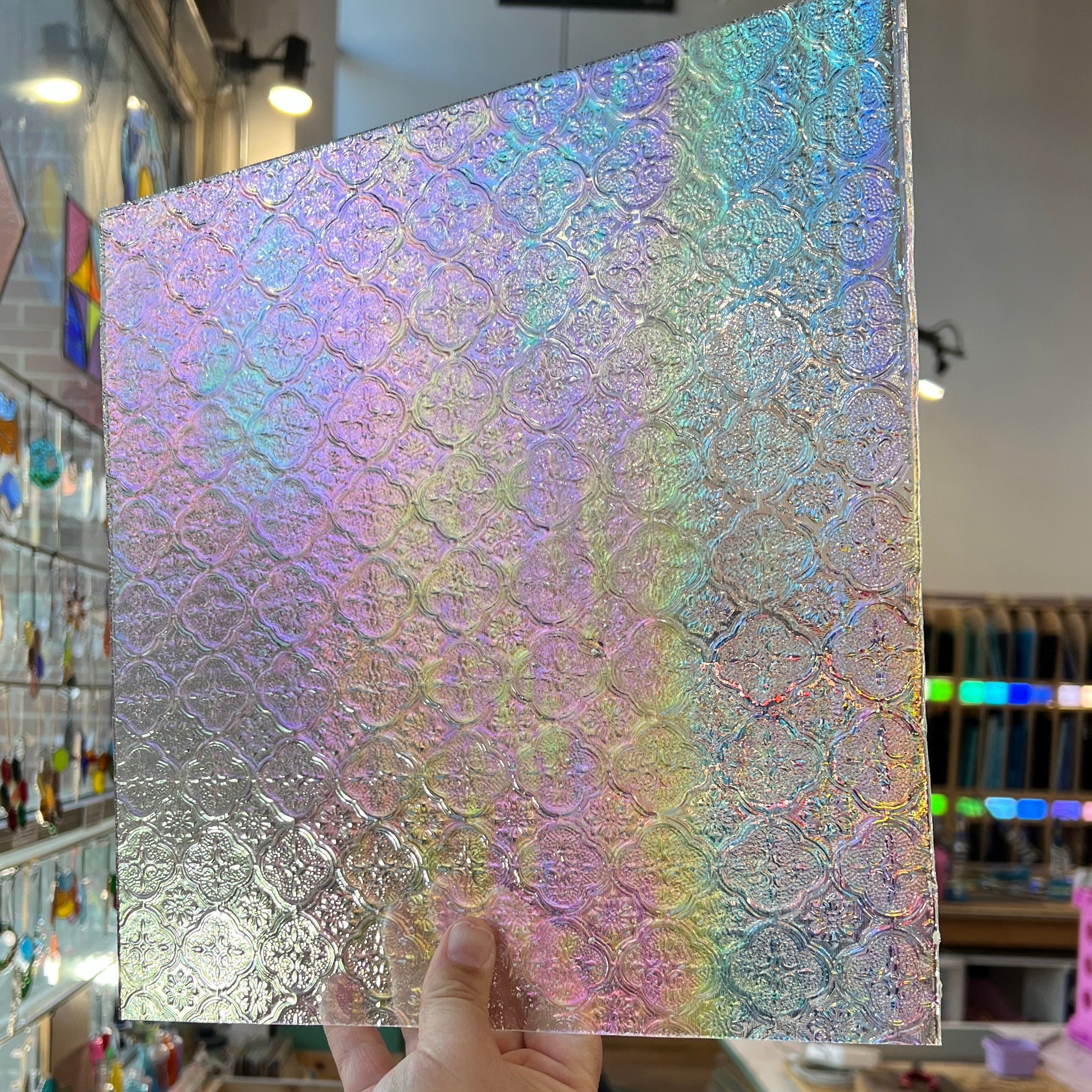 NEW! Clear Iridescent Lace Clear Transparent Sheet Glass Colorado Glassworks CH-CLEAR-LACE-I (12x12in)