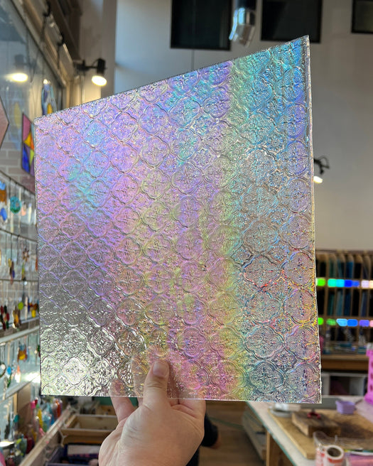 NEW! Clear Iridescent Lace Clear Transparent Sheet Glass Colorado Glassworks CH-CLEAR-LACE-I-1 (12x12in)