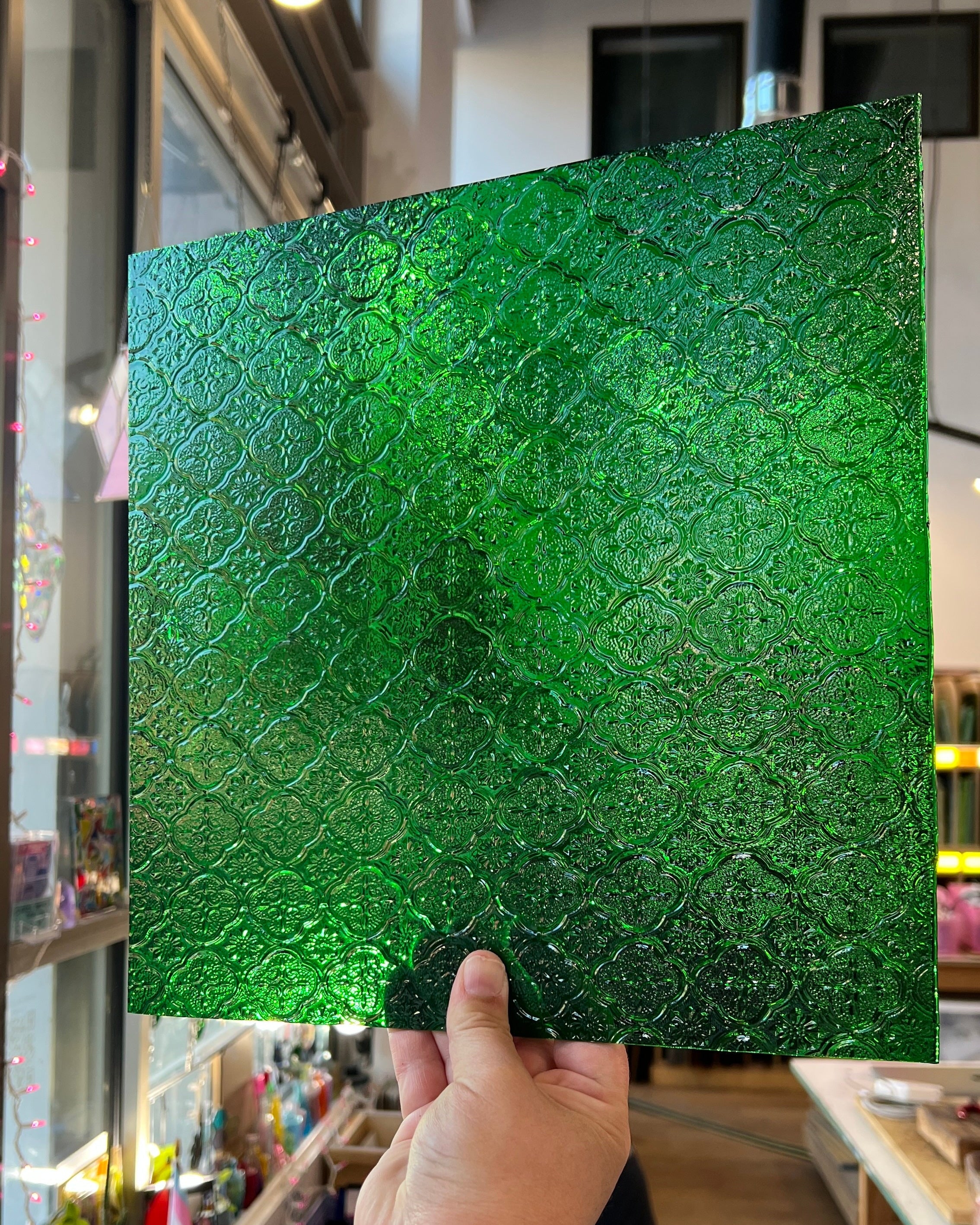 NEW! Green Lace Transparent Textured Sheet Glass Colorado Glassworks CH-GREEN-LACE (12x12in)
