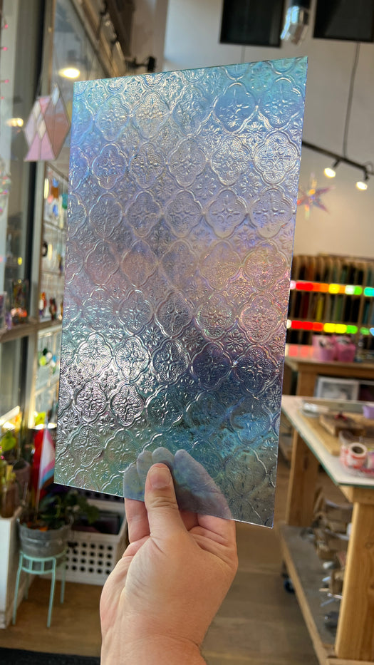 NEW! Light Blue Iridescent Lace Clear Transparent Sheet Glass Colorado Glassworks