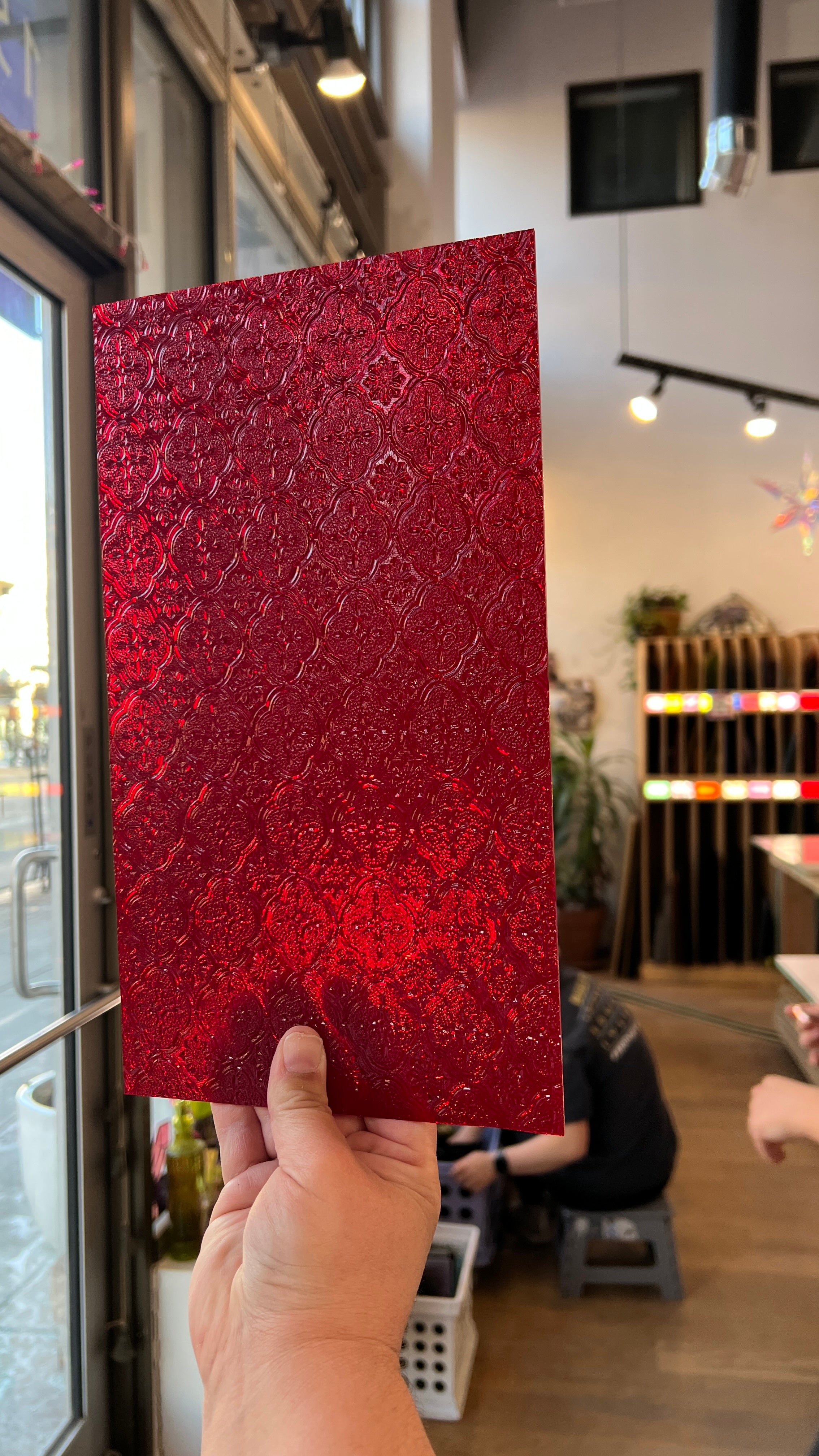 NEW! Red Lace Transparent Textured Sheet Glass Colorado Glassworks