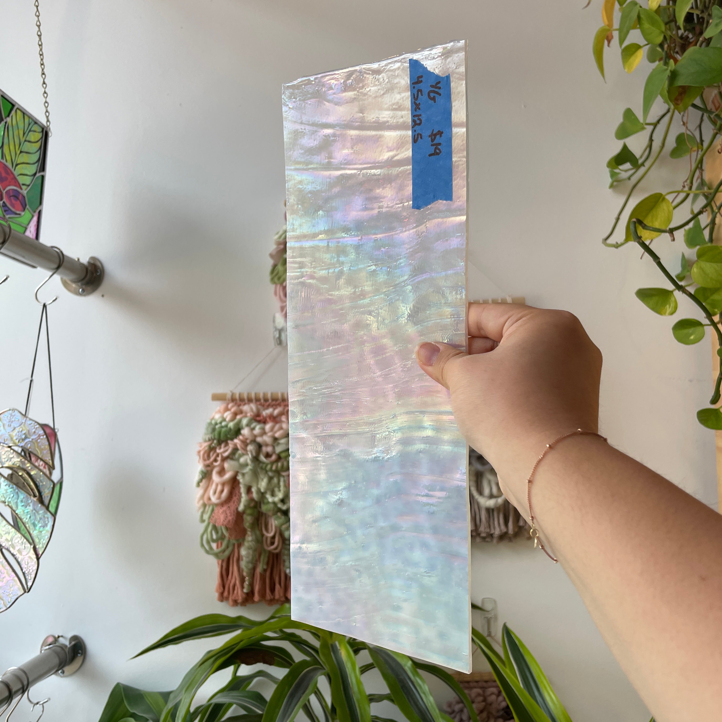 Iridescent White Mottled Youghiogheny Sheet Glass Colorado Glassworks 4.5x12.5in