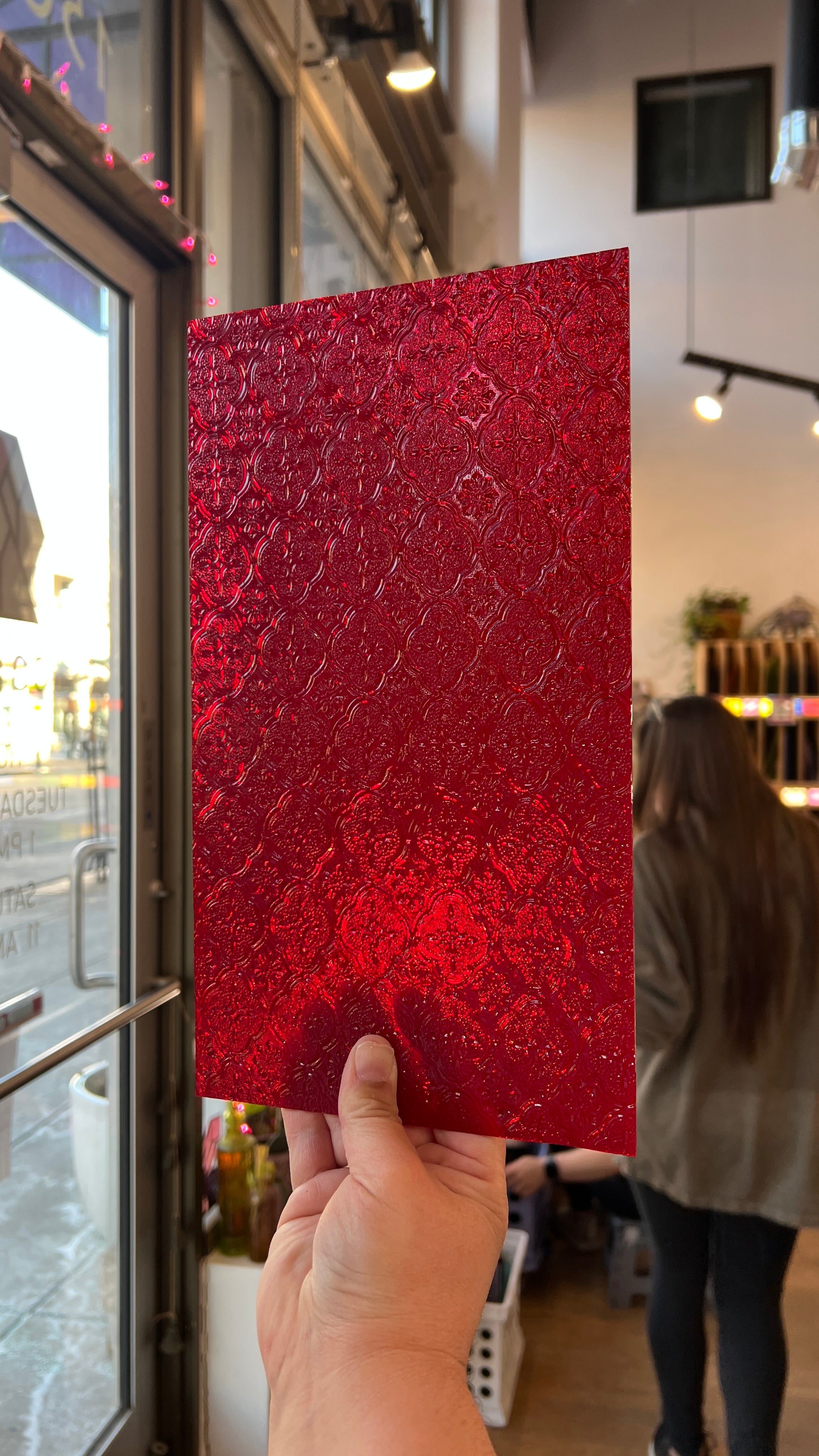NEW! Red Lace Transparent Textured Sheet Glass Colorado Glassworks CH-RED-LACE-I-1 (12x6in)