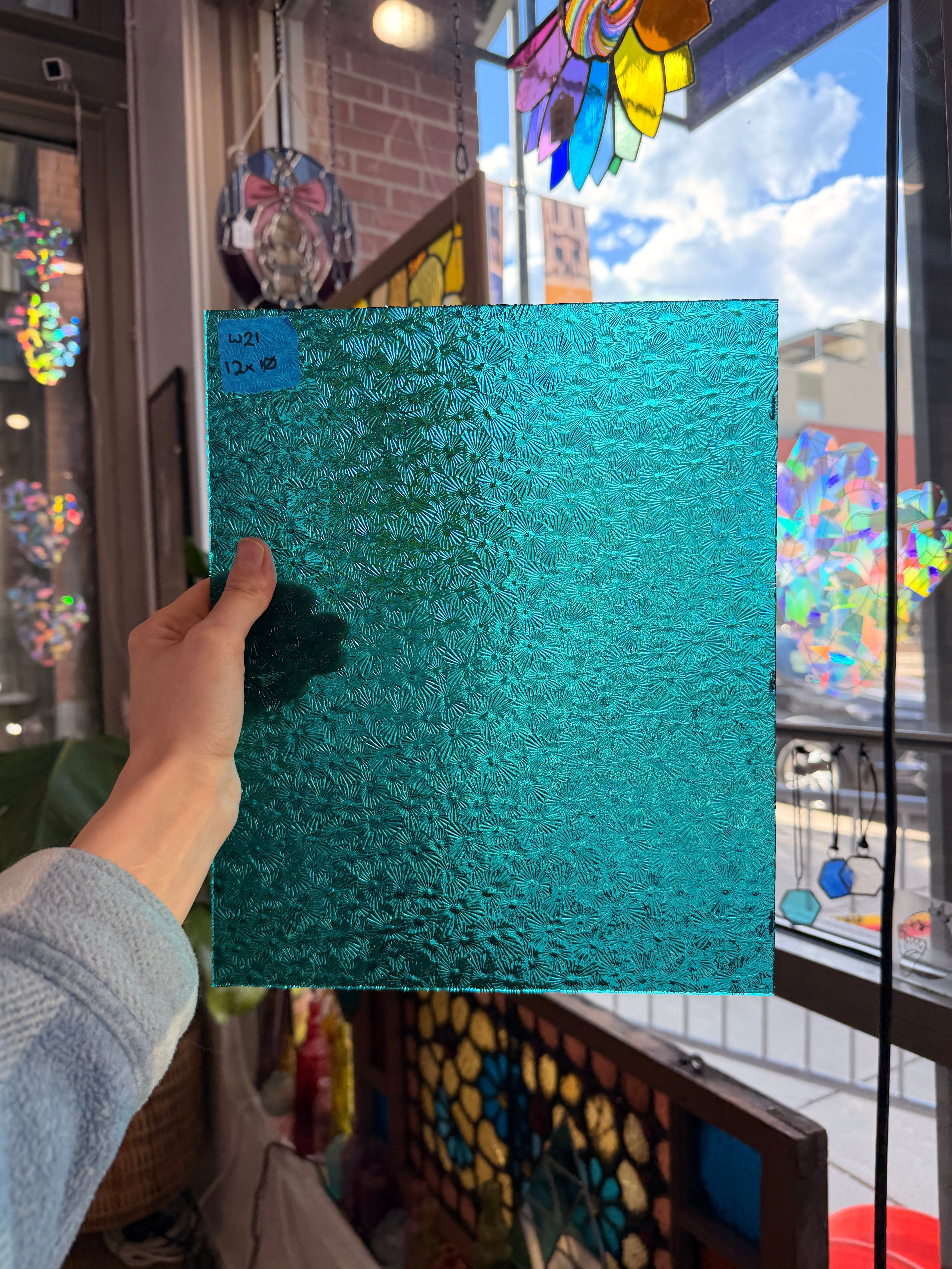 Robin's Egg Teal Florentine Wissmach Sheet Glass Unknown