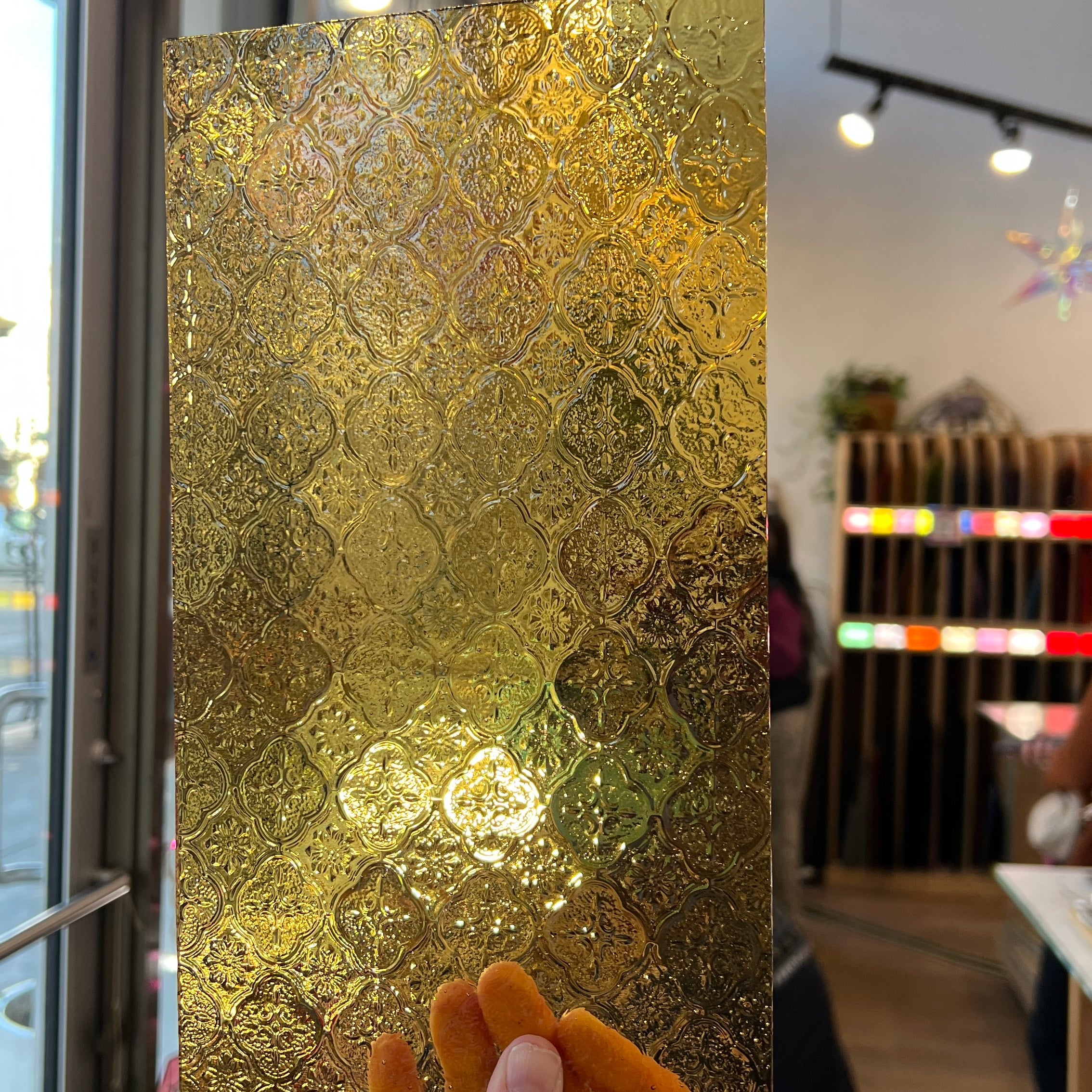 NEW! Amber Lace Transparent Textured Sheet Glass Colorado Glassworks CH-AMBER-LACE-I (12x6in)