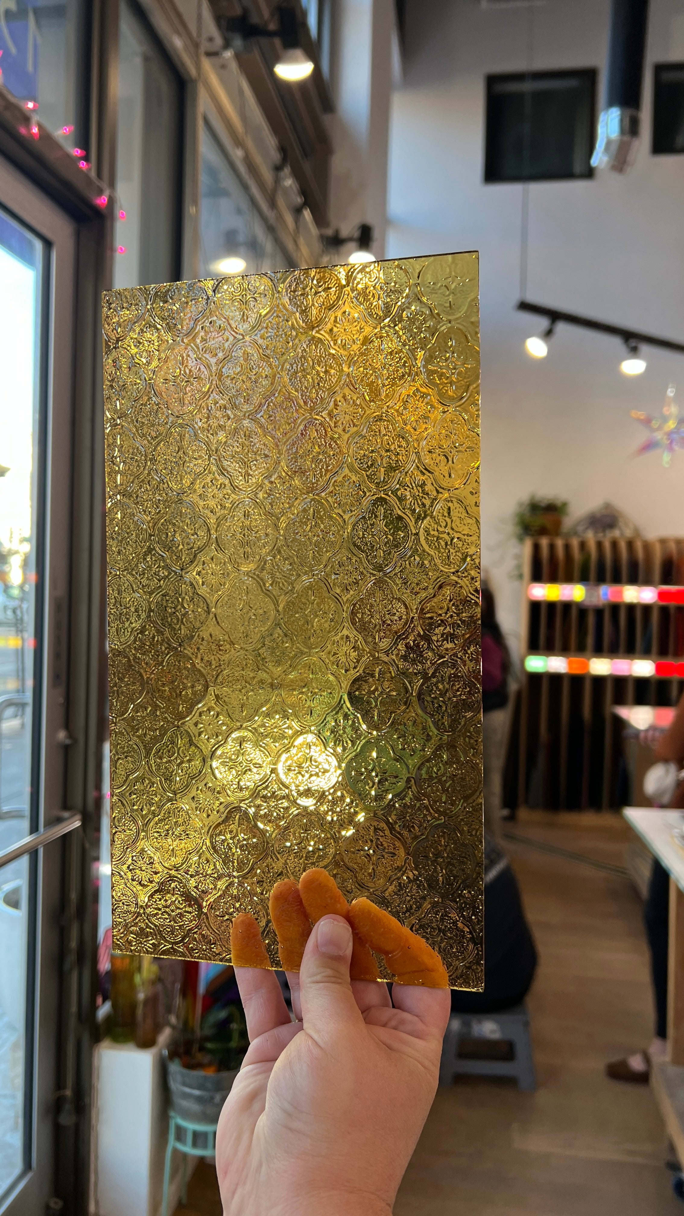 NEW! Amber Lace Transparent Textured Sheet Glass Colorado Glassworks CH-AMBER-LACE-I-2 (12x6in)