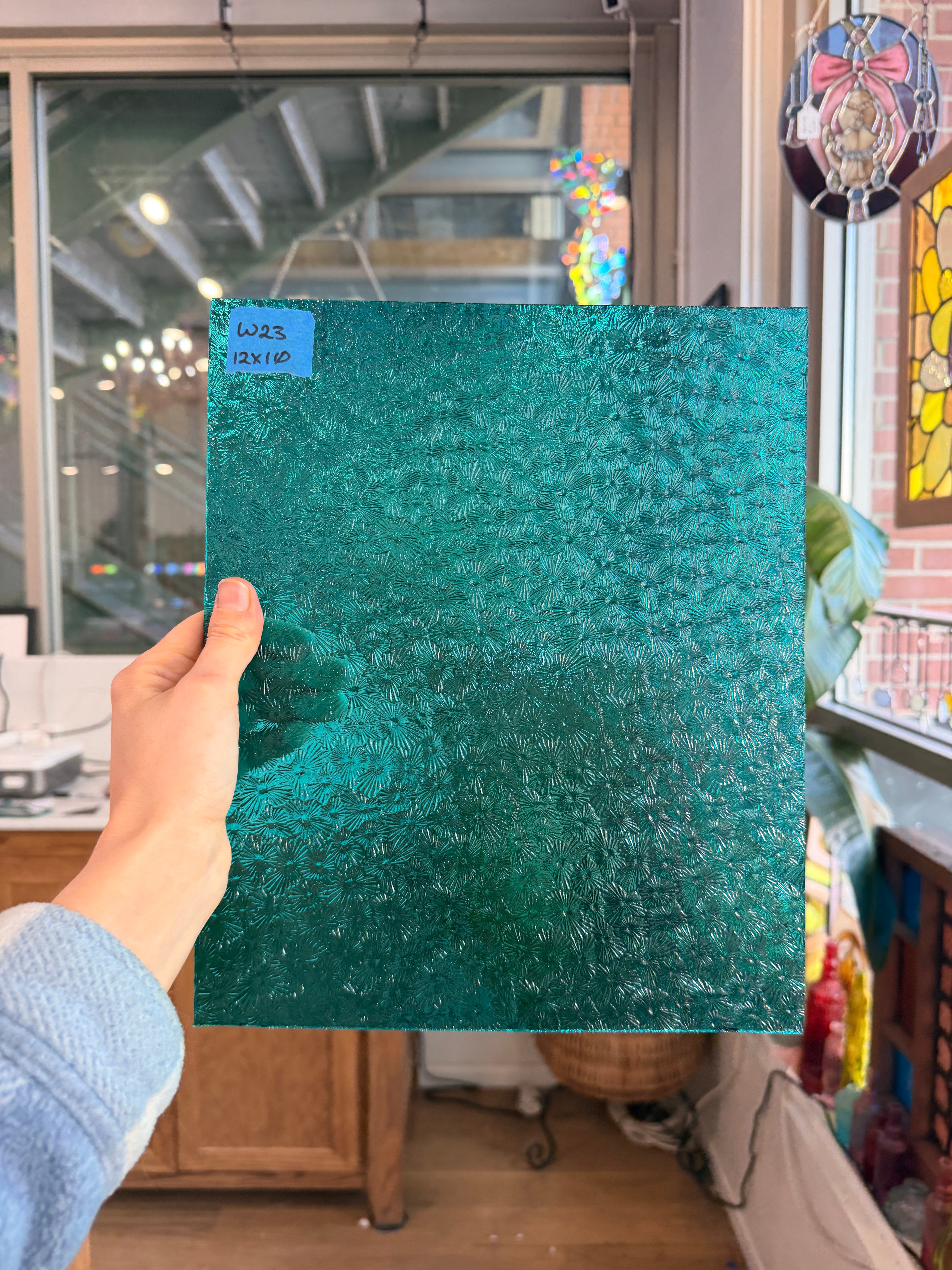 Robin's Egg Teal Florentine Wissmach Sheet Glass Unknown