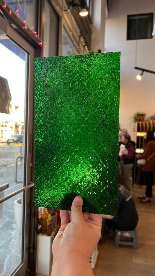 NEW! Green Lace Transparent Textured Sheet Glass Colorado Glassworks CH-GREEN-LACE-I-2 (12x6in)