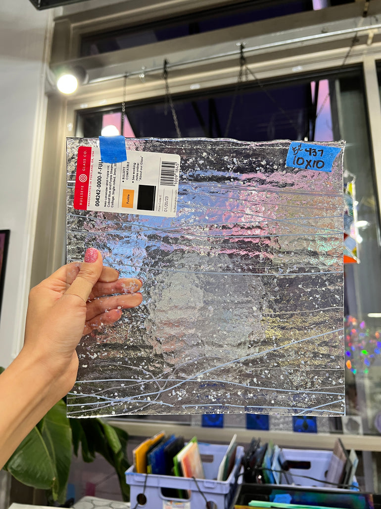 Clear Textured Glass with Blue and Purple Confetti and Streamers Fusible 90 COE Sheet Glass Colorado Glassworks   