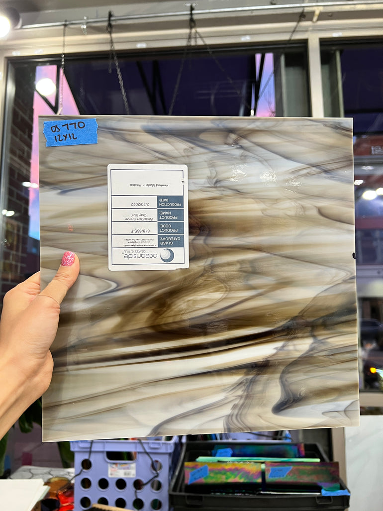 White/Dark Bronze/Gray Blue Brown 818-56S-F Oceanside Fusible 96 COE Sheet Glass Colorado Glassworks   