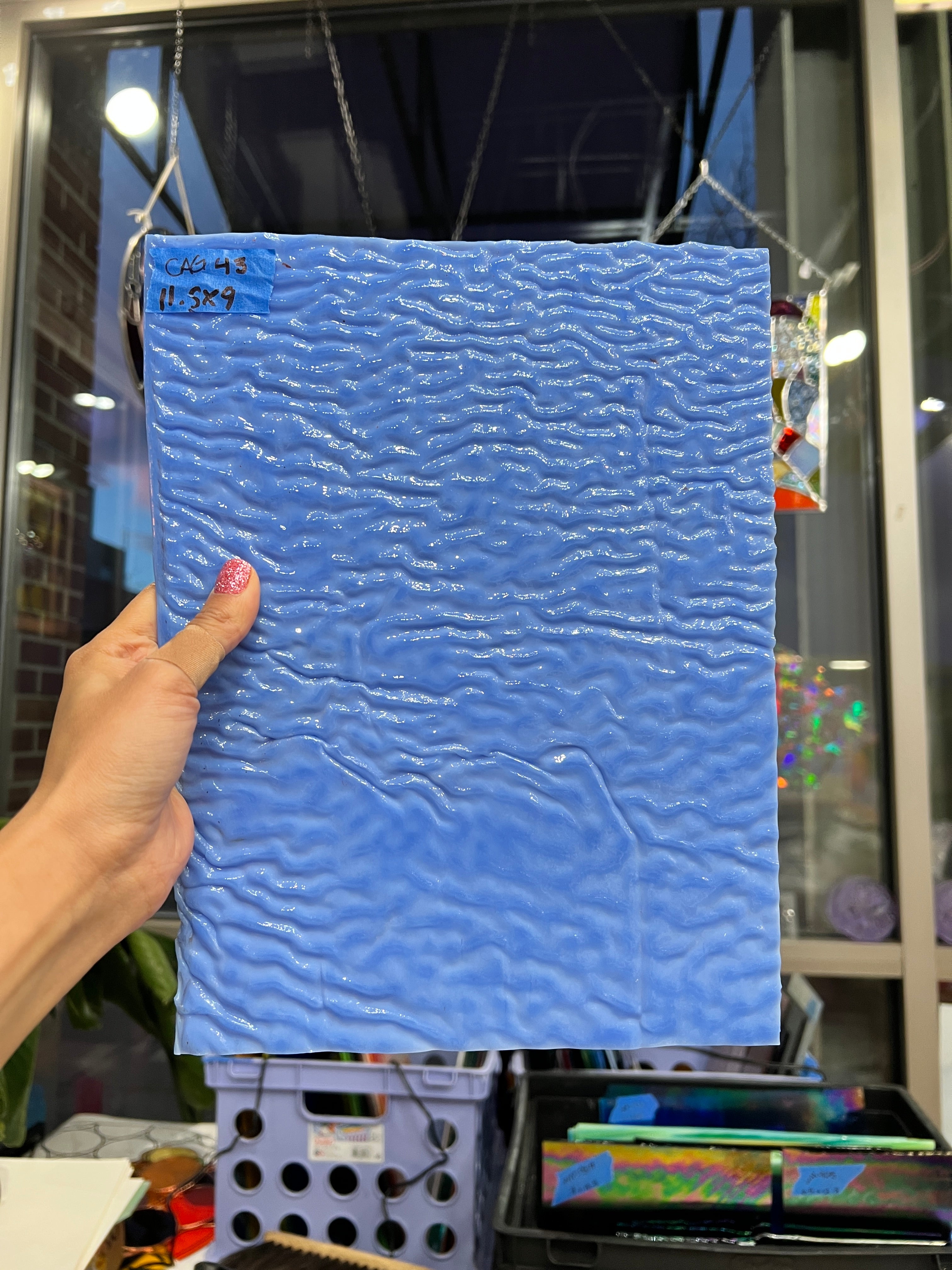 Periwinkle Cornflower Rippled Vintage Chicago Art Glass Sheet Glass Colorado Glassworks   