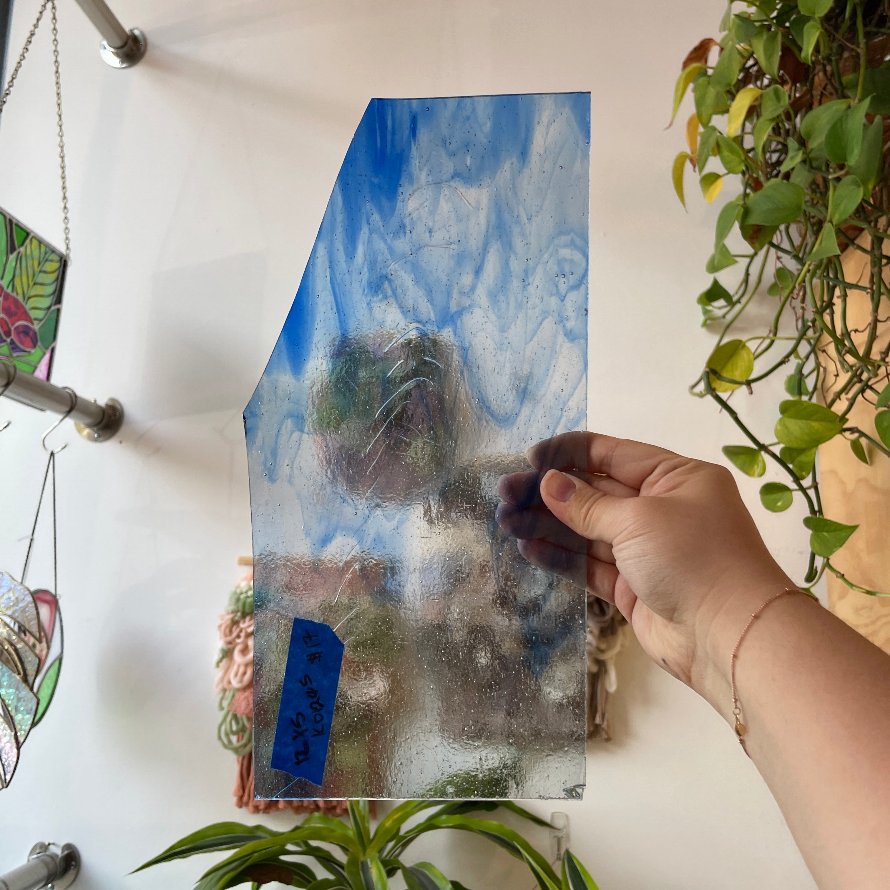 Clear Blue Wispy Transparent Kokomo Sheet Glass Colorado Glassworks
