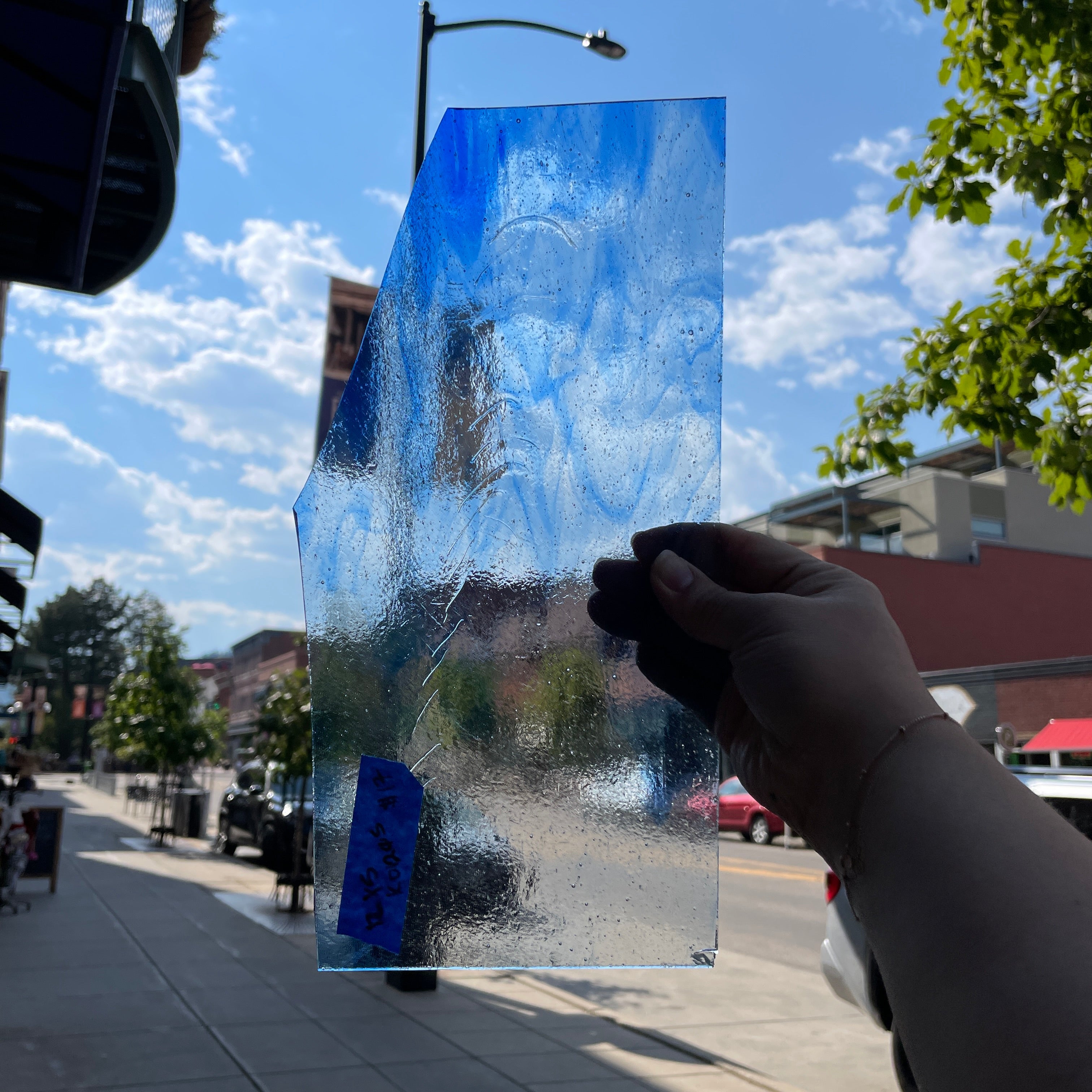 Clear Blue Wispy Transparent Kokomo Sheet Glass Colorado Glassworks