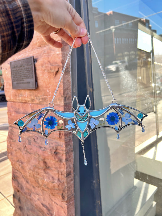 Blue Pressed Flower Lola Bat (COGW x Andrea Guzzetta) Finished Pieces Colorado Glassworks