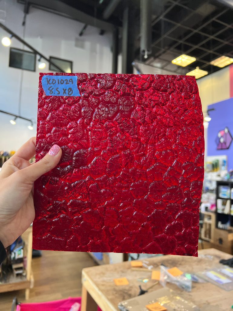 Cerise Ruby Wavolite Kokomo Sheet Glass Colorado Glassworks   