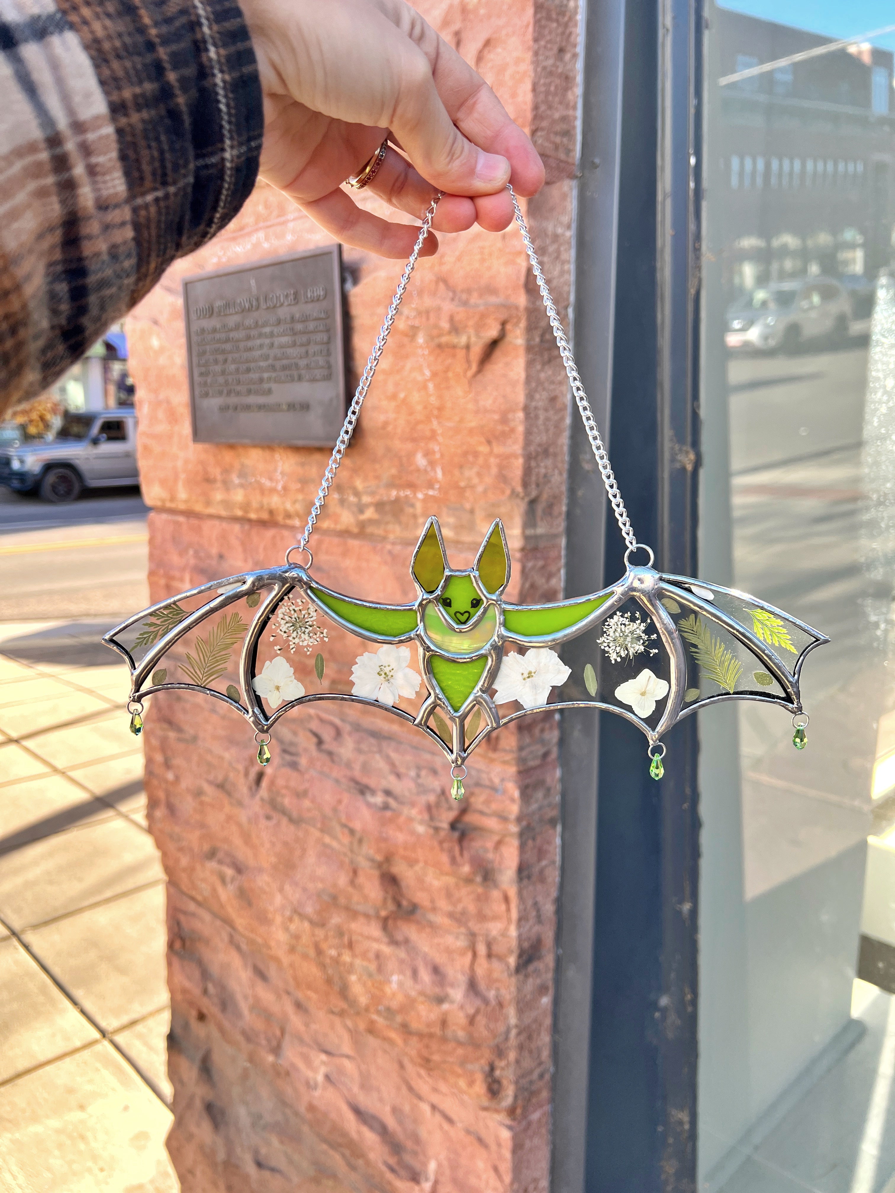 Green Pressed Flower Lola Bat (COGW x Andrea Guzzetta) Finished Pieces Colorado Glassworks
