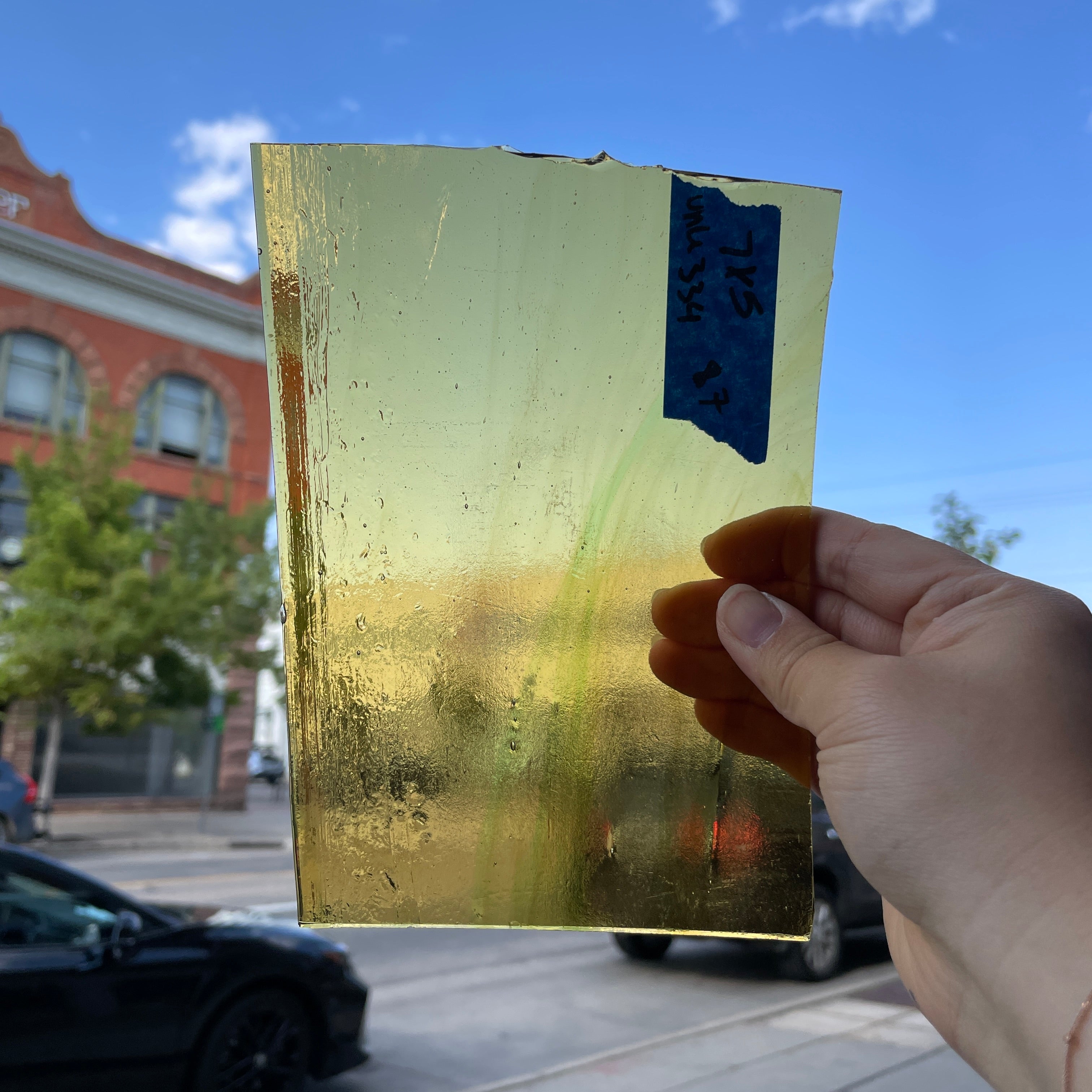 Orange Green Wispy Transparent Sheet Glass Colorado Glassworks