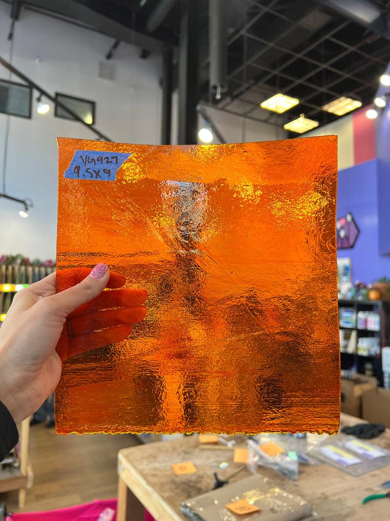 Orange Cathedral Youghiogheny Fusible 96 COE Sheet Glass Colorado Glassworks YG927 (9.5x9)  