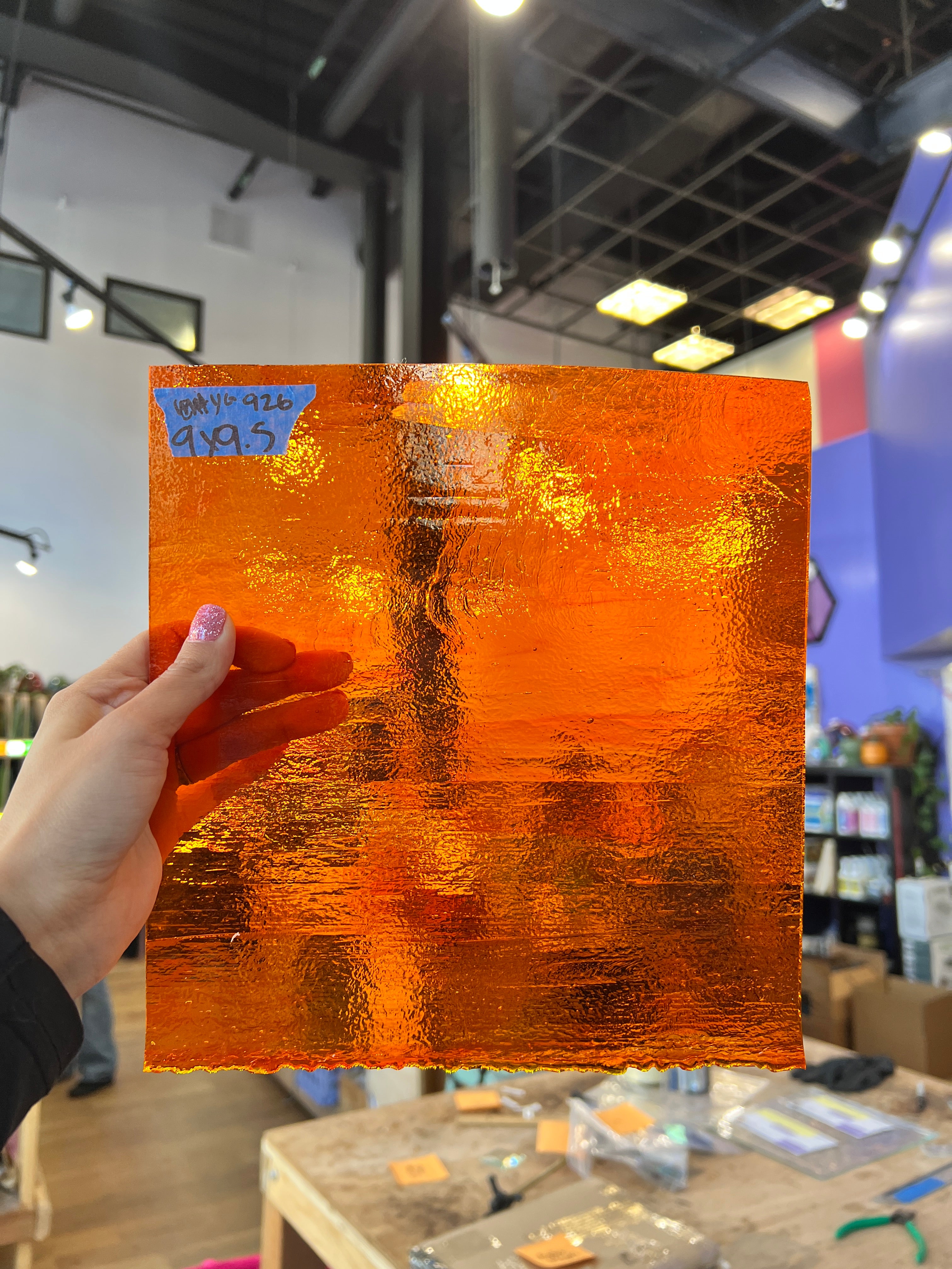 Orange Cathedral Youghiogheny Fusible 96 COE Sheet Glass Colorado Glassworks YG926 (9x9.5in)  