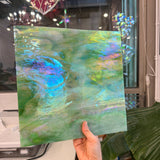 Green White Wispy Iridescent Wissmach Sheet Glass Colorado Glassworks