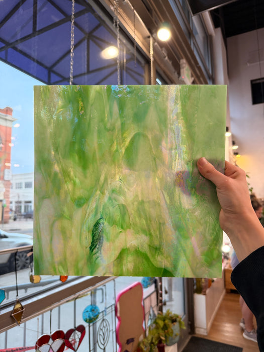 Green White Wispy Iridescent Wissmach Sheet Glass Colorado Glassworks