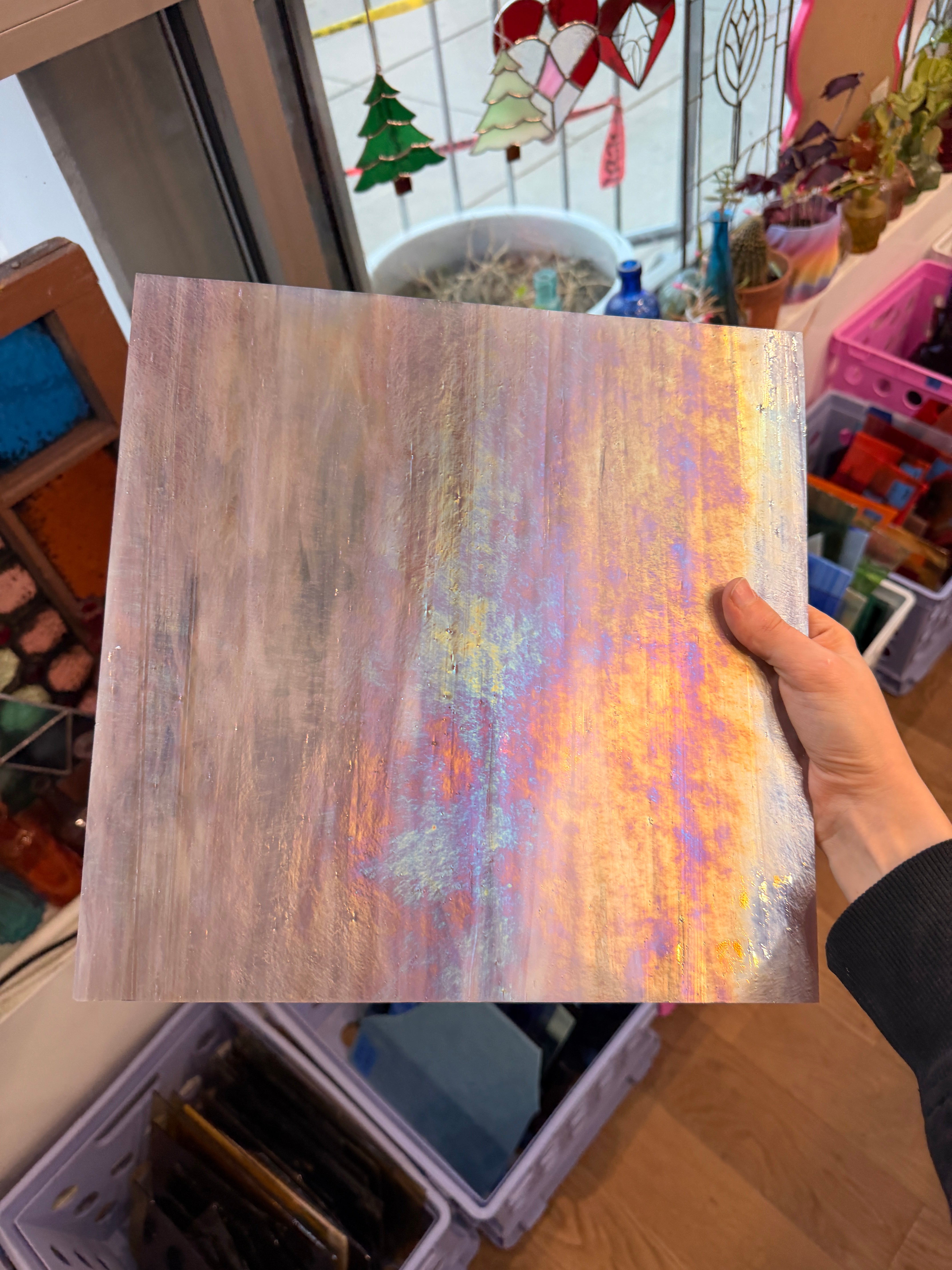 Mauve Iridescent Wispy Swirl Wissmach (WI 266LIR) Sheet Glass Colorado Glass Works