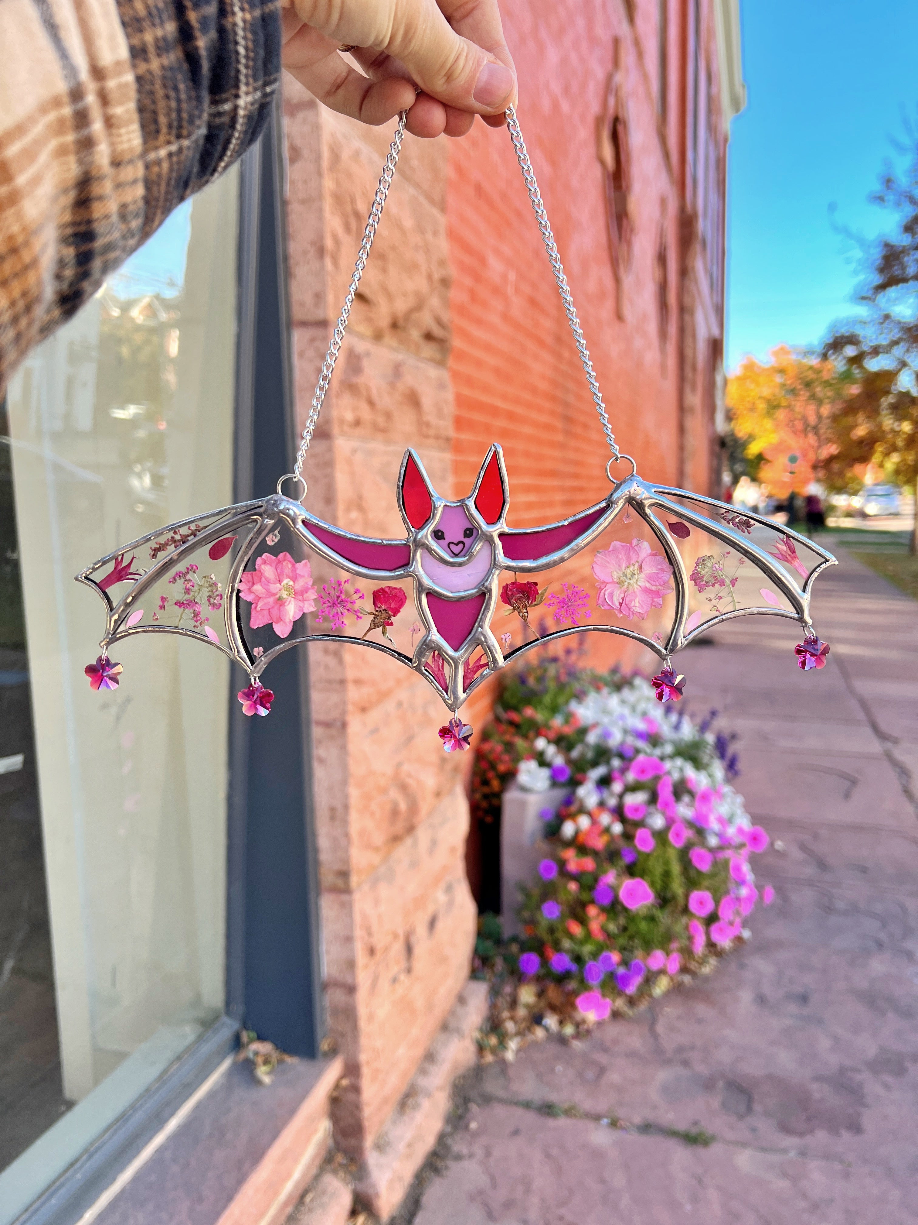 Dark Pink Pressed Flower Lola Bat (COGW x Andrea Guzzetta) Finished Pieces Colorado Glassworks