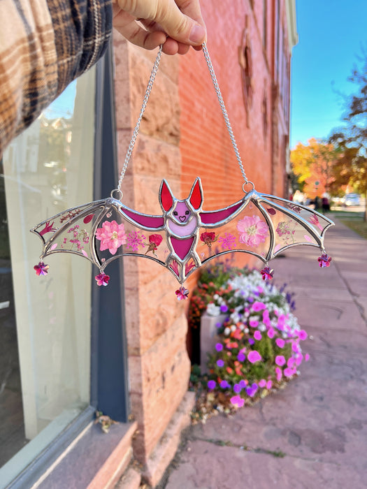 Dark Pink Pressed Flower Lola Bat (COGW x Andrea Guzzetta) Finished Pieces Colorado Glassworks