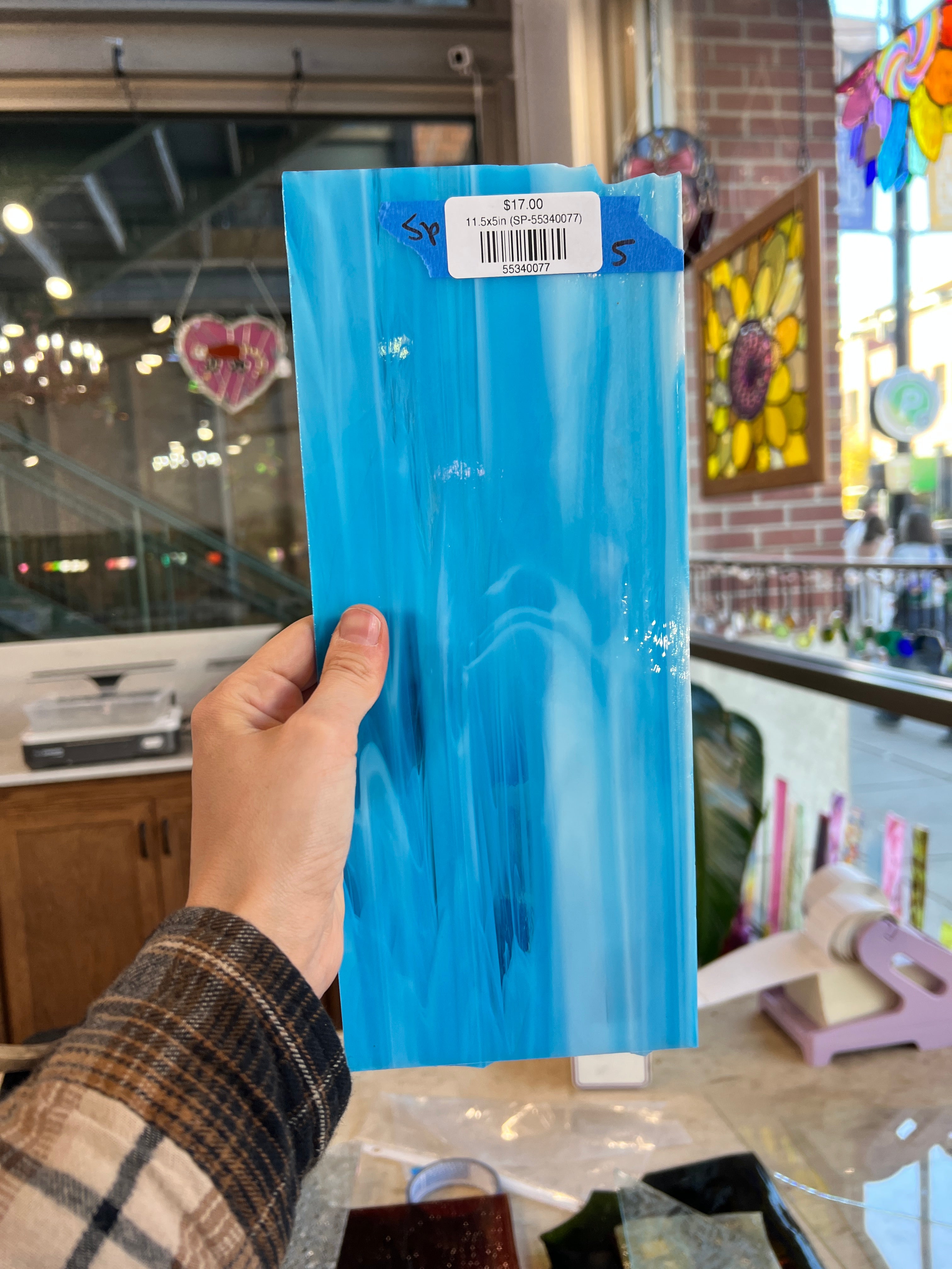 Blue White Wispy Vintage Spectrum Sheet Glass Bullseye SP-55340077 (11.5x5in)