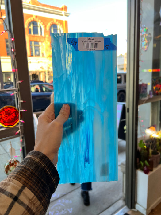 Blue White Wispy Vintage Spectrum Sheet Glass Bullseye