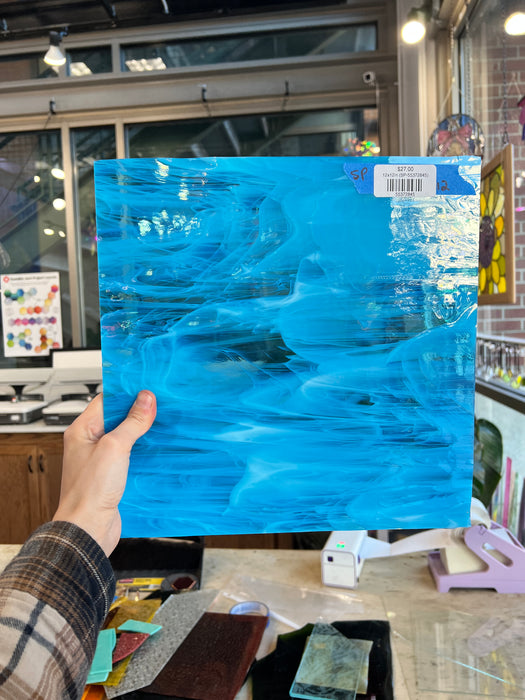 Blue White Wispy Vintage Spectrum Sheet Glass Bullseye SP-55372845 (12x12in)