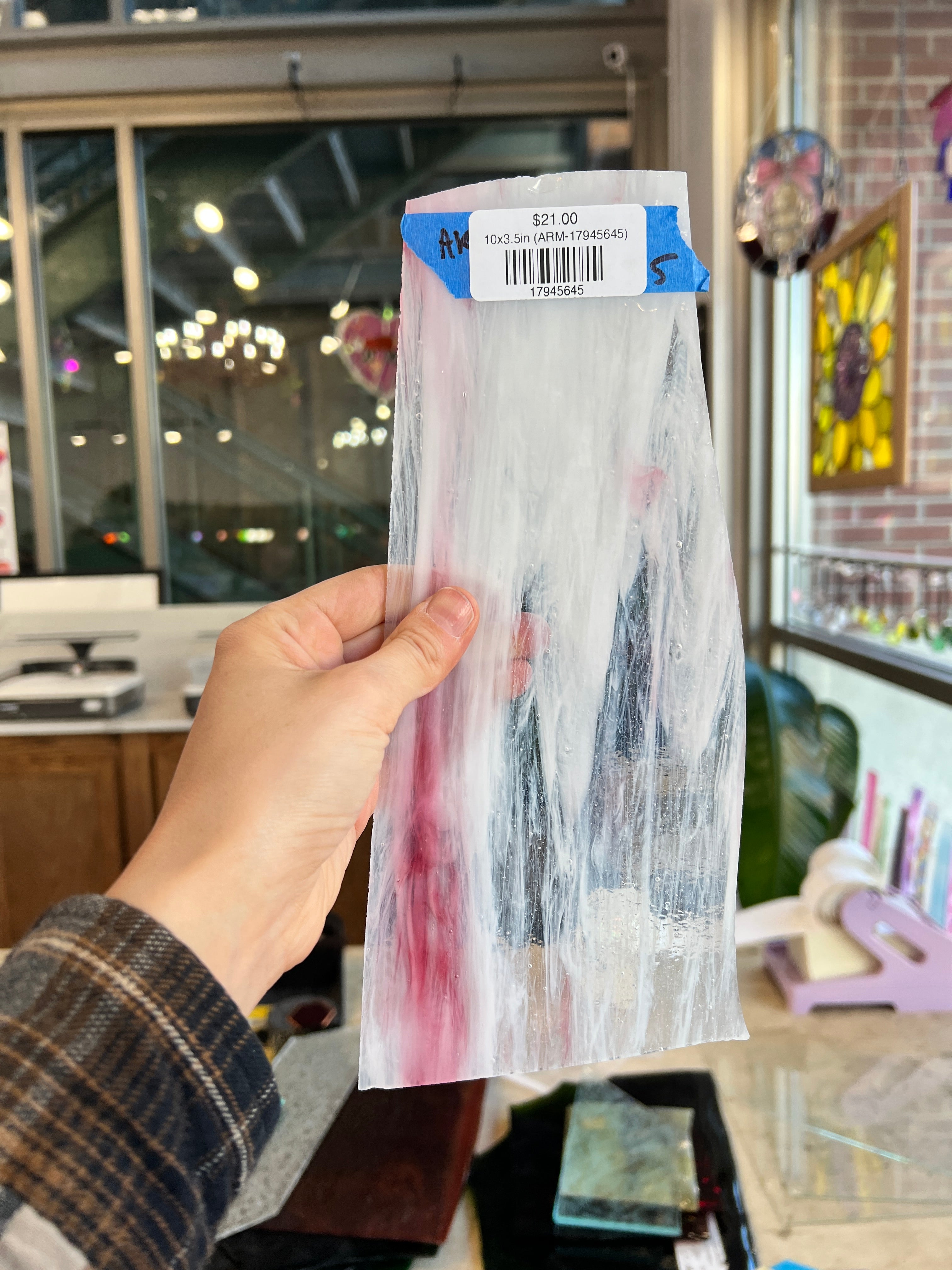 White Pink Wispy on Clear Armstrong Colorado Glass Works