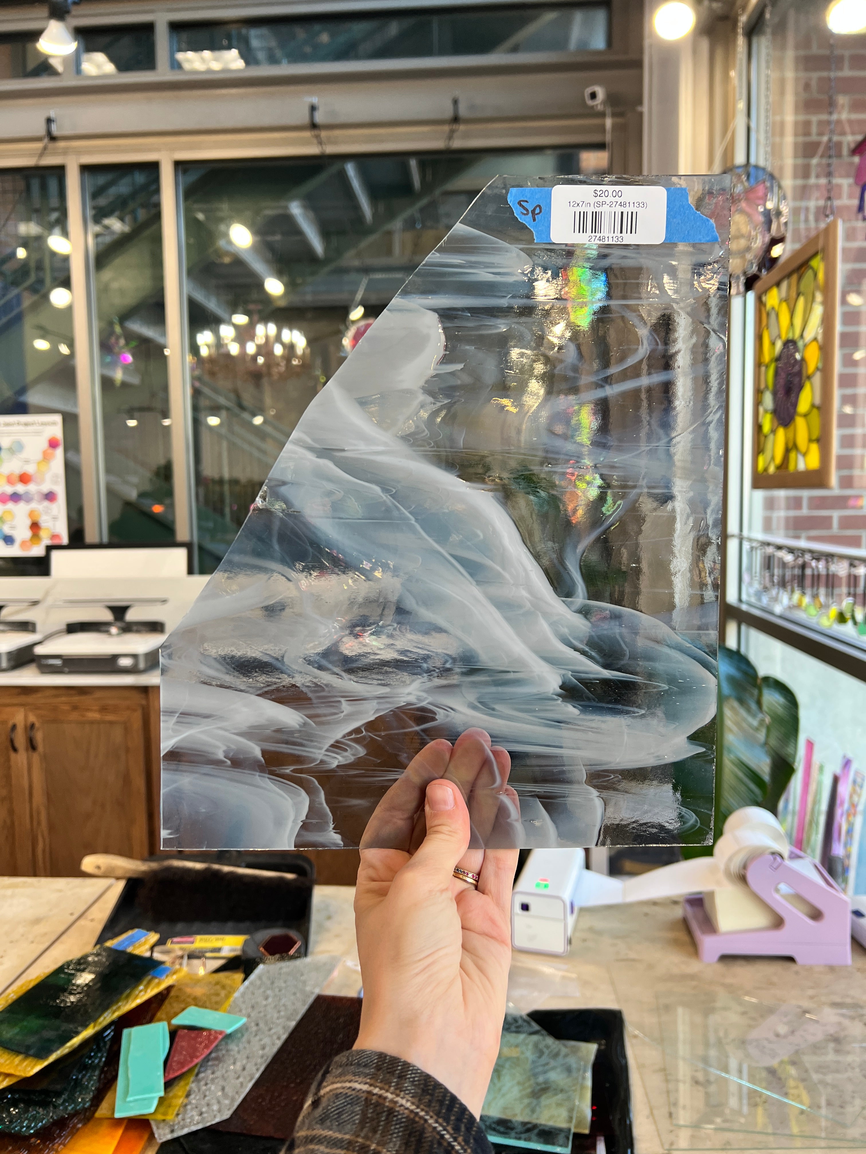 Light Gray Wispy Spectrum Sheet Glass Colorado Glass Works 12x7in (SP-27481133)